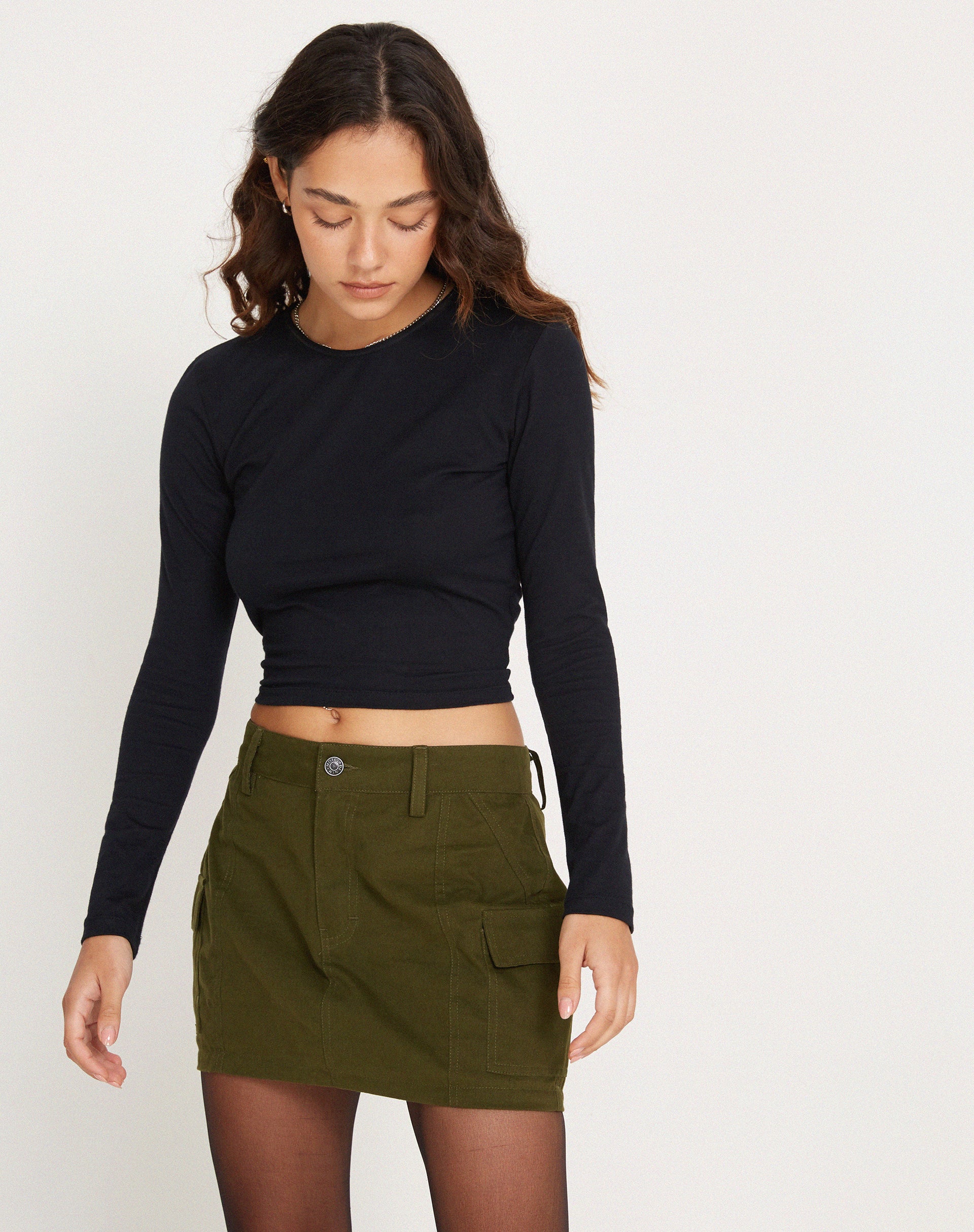 Dark Olive Green Mini Cargo Skirt | Ajeng – motelrocks.com