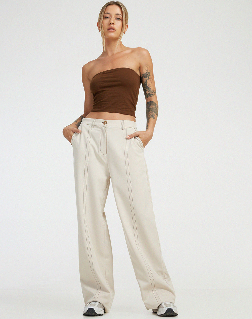 Slouchy Gab Semi High Rise Trouser Pant Roasted Cappuccino