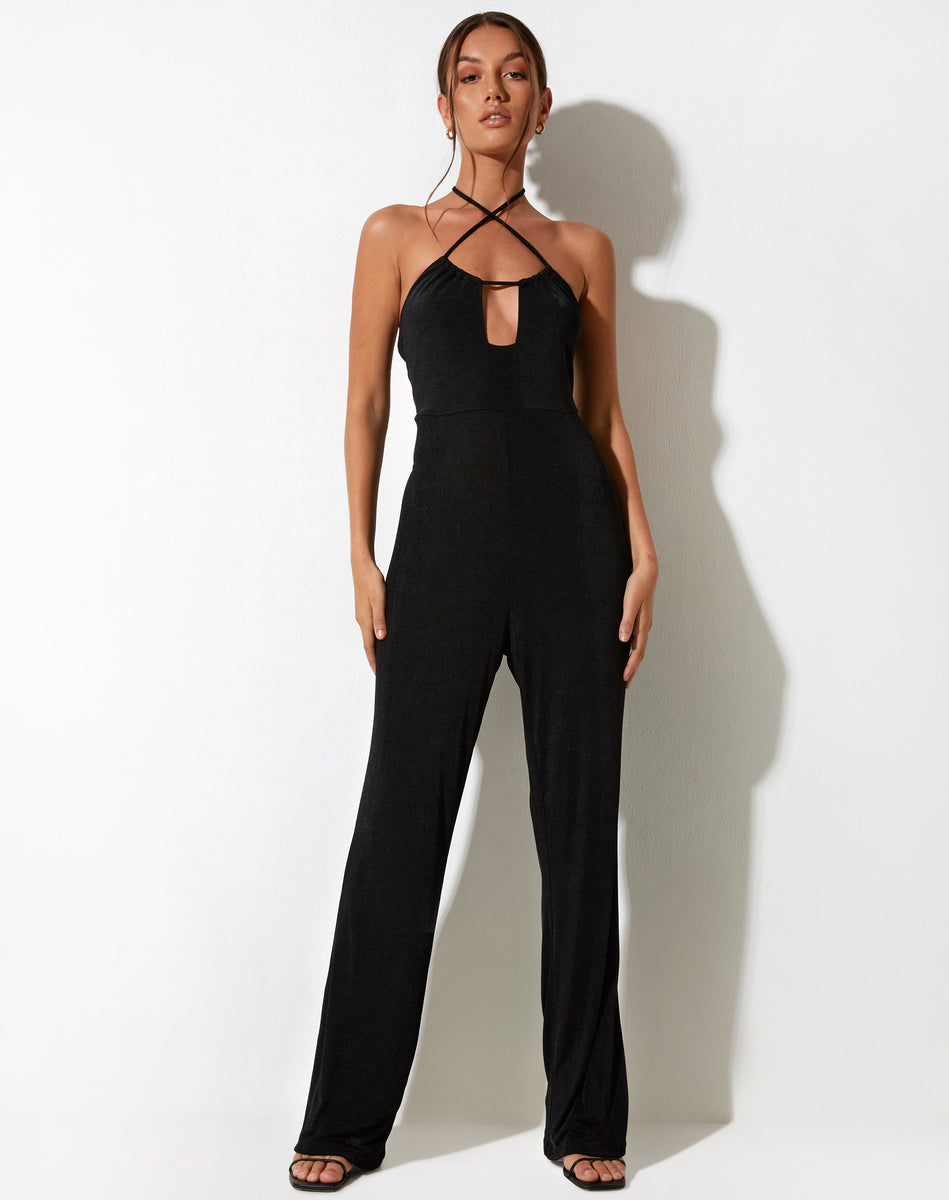 Black Strappy Wide Leg Jumpsuit | Alison – motelrocks.com