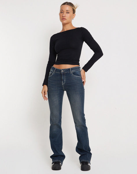 Black Fitted Long Sleeve Cropped Top | Amabon – motelrocks.com