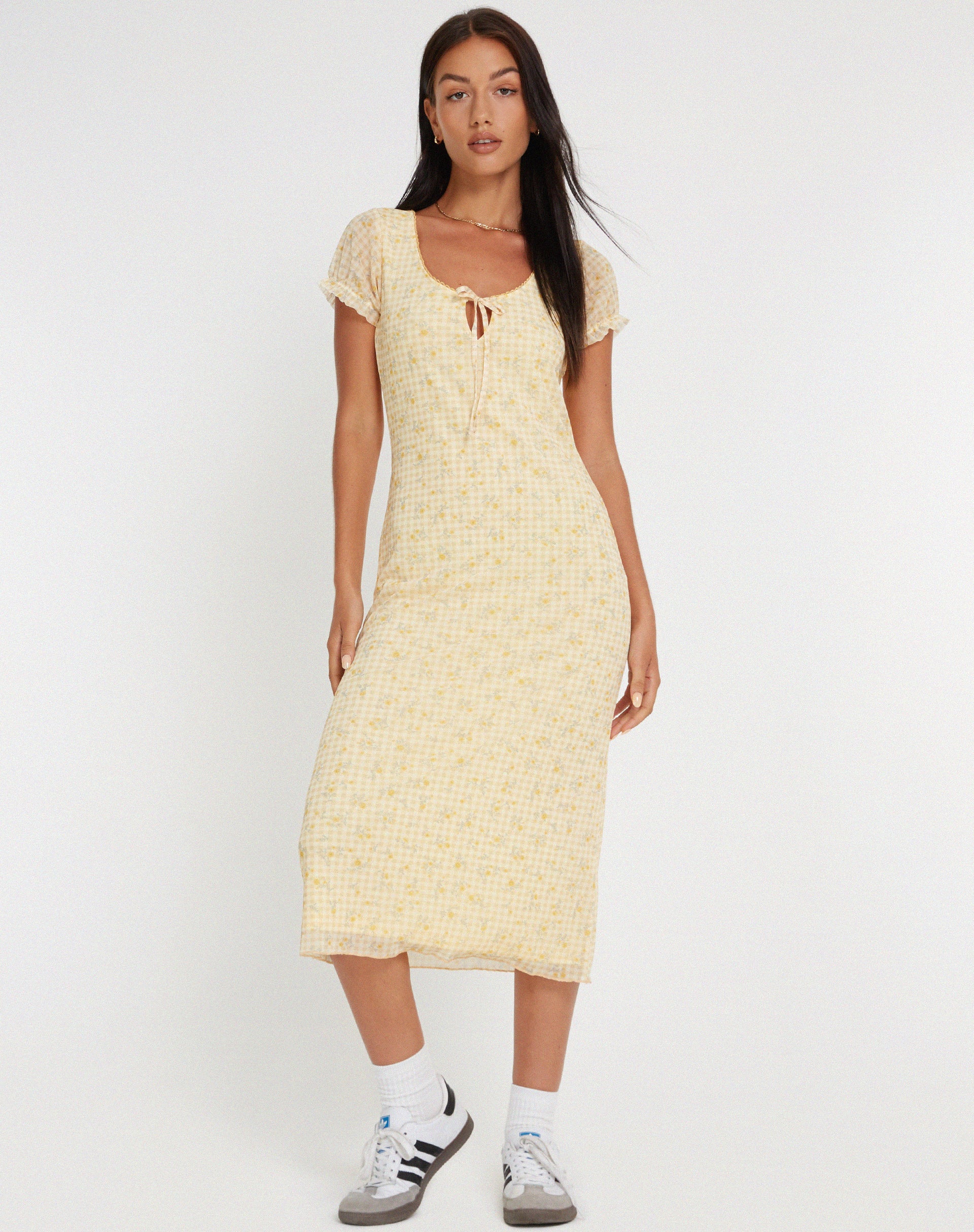 Yellow gingham 2024 midi dress