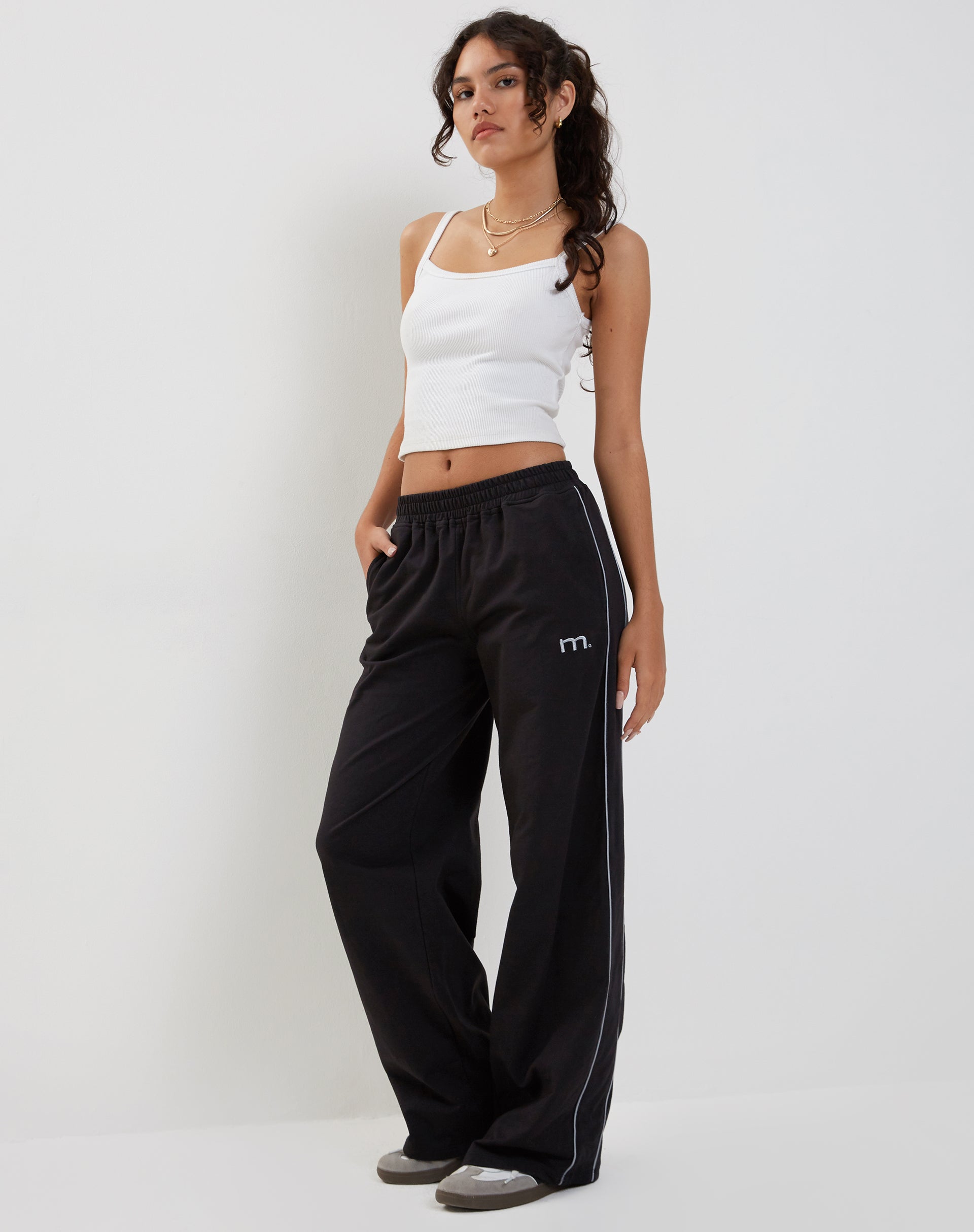 Black with Dark Grey Piping and 'M' Embroidery Wide Leg Jogger | Benton ...