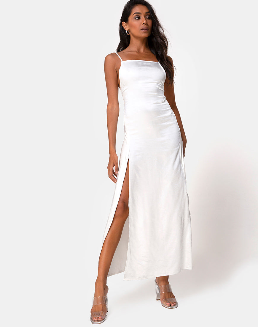 Ivory Satin Midi Dress | Bonita – motelrocks.com