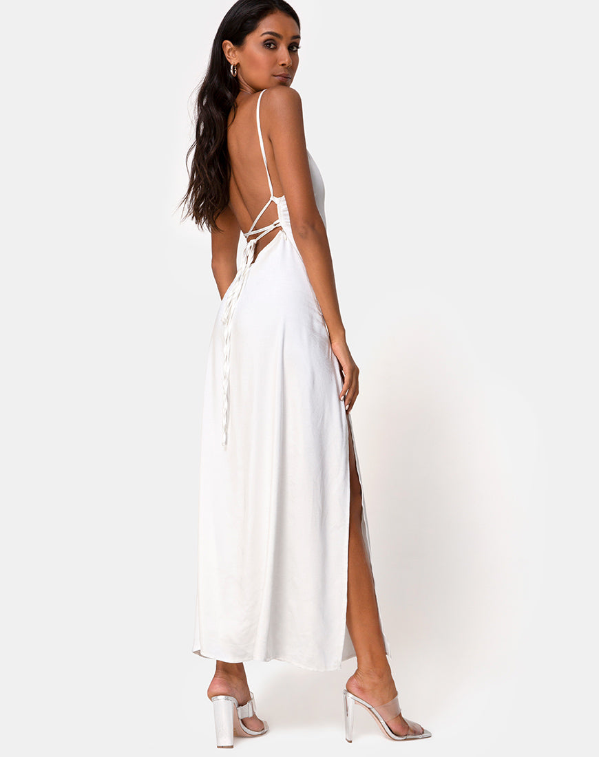 Ivory Satin Midi Dress | Bonita – motelrocks.com