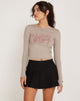 Image of Bonja Long Sleeve Crop Top in Dove Grey Heart