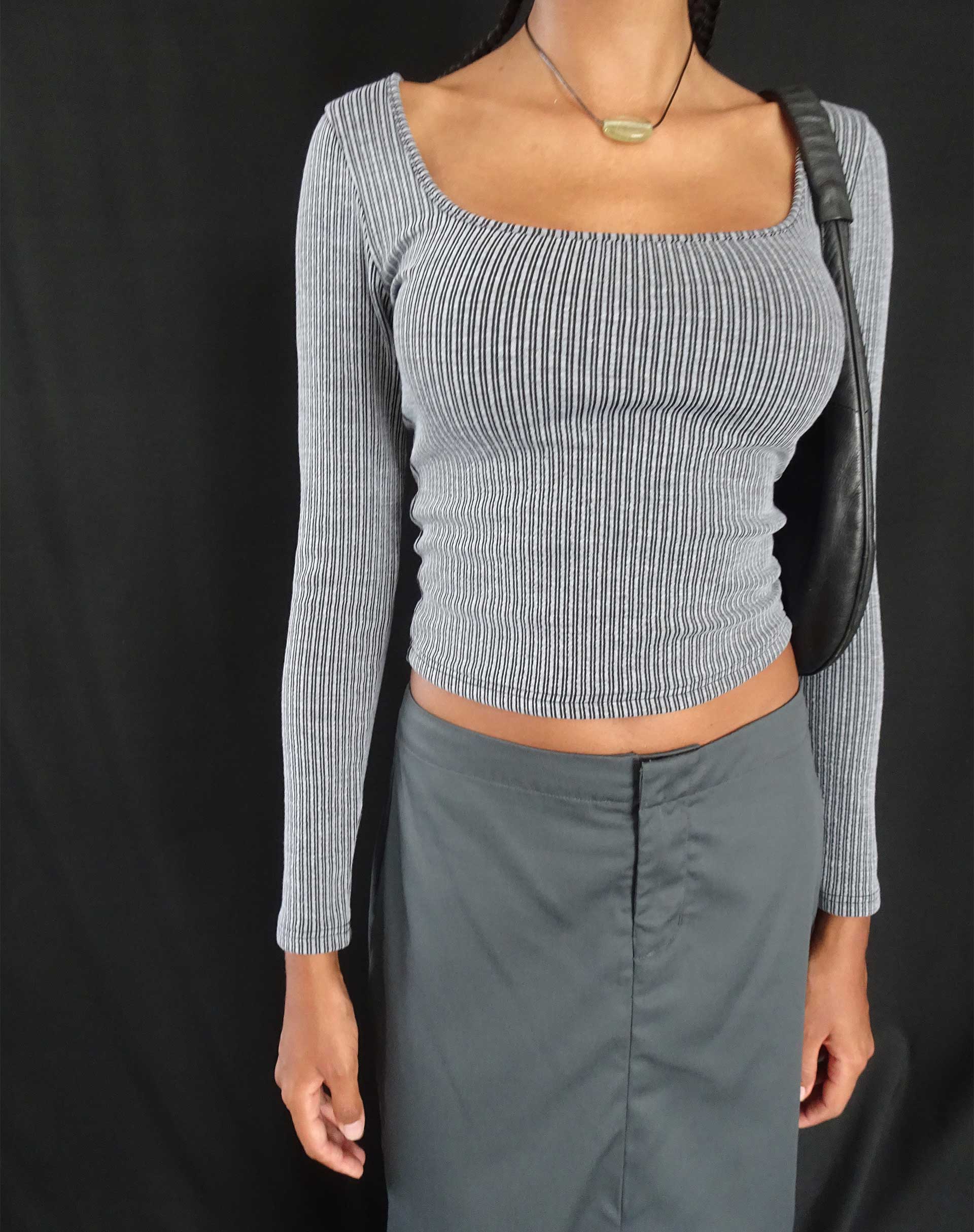 Two Tone Rib Grey Long Sleeve Top | Bonlo – motelrocks.com