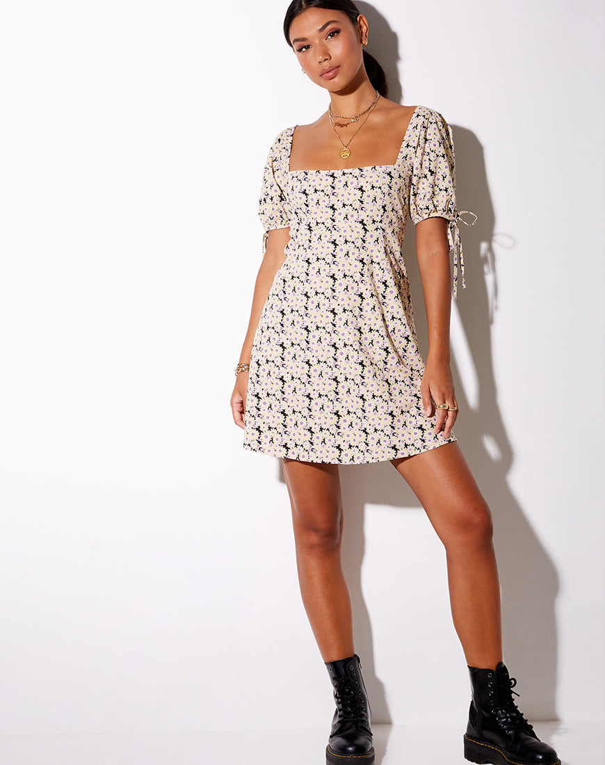 Short Sleeve Cream Daisy Mini Dress | Calia – motelrocks.com