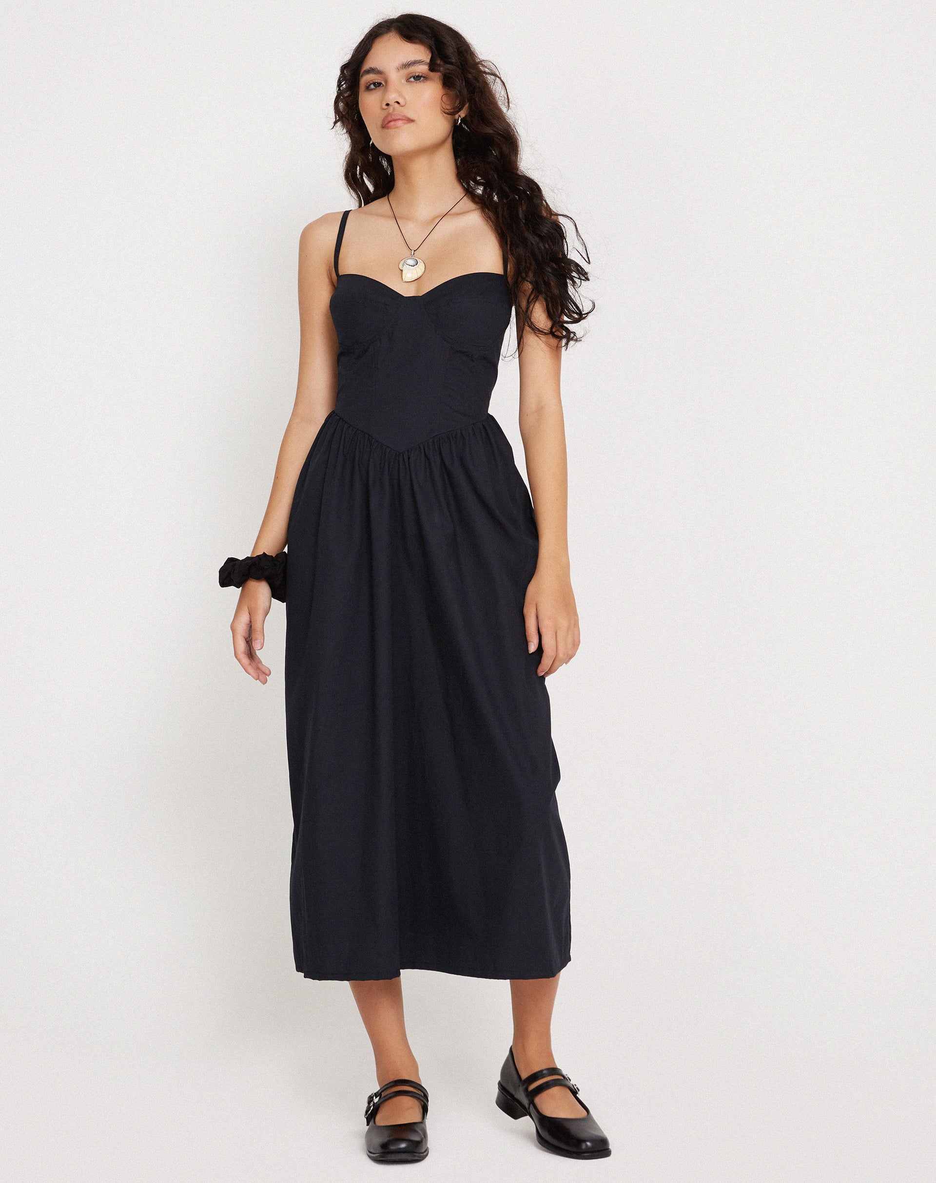 Black corset shop midi dress