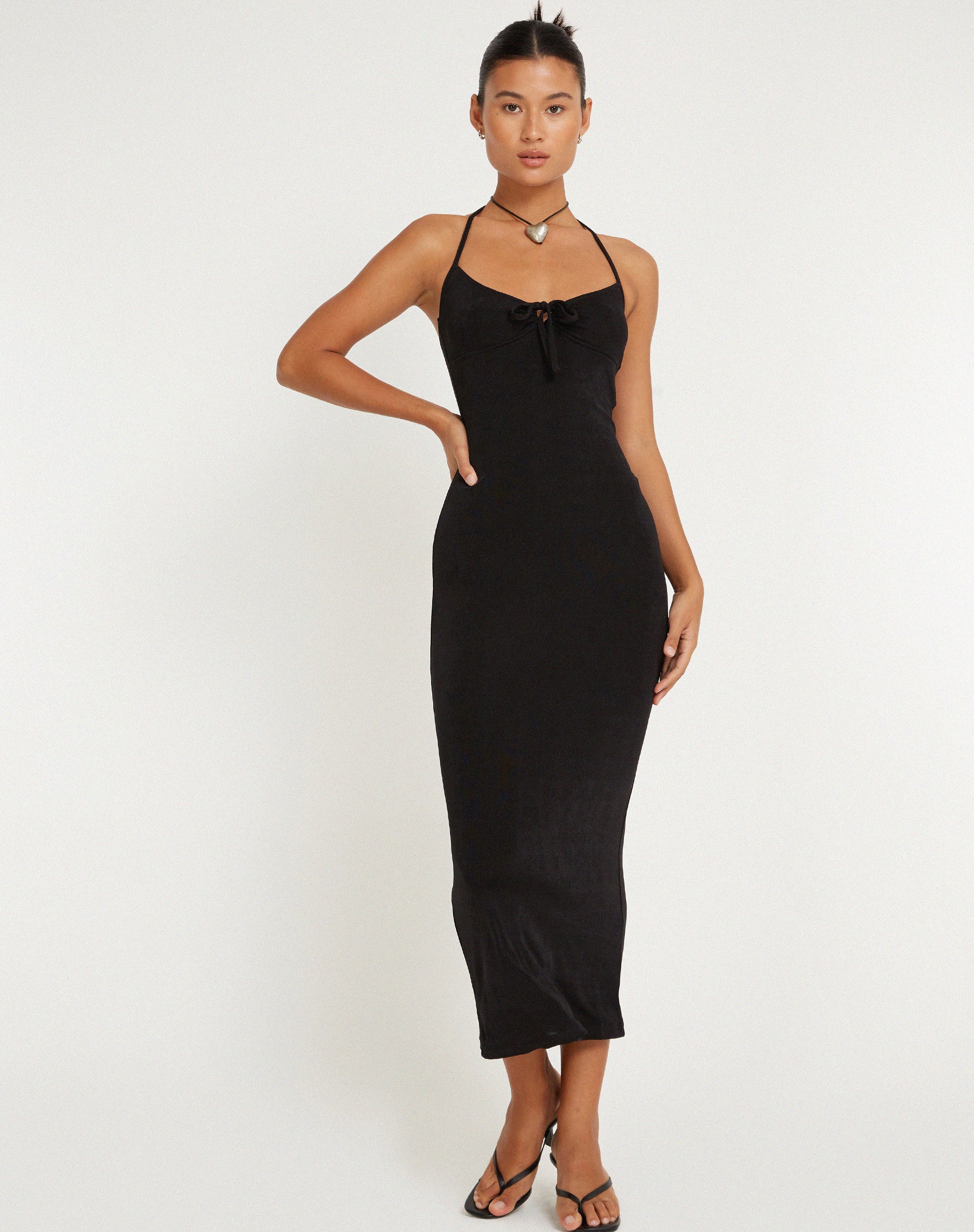 Long black store strappy maxi dress