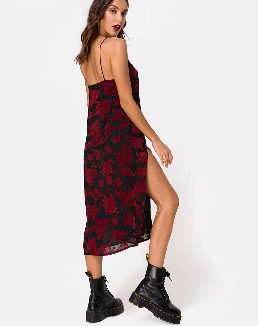 Black and red rose dress on sale