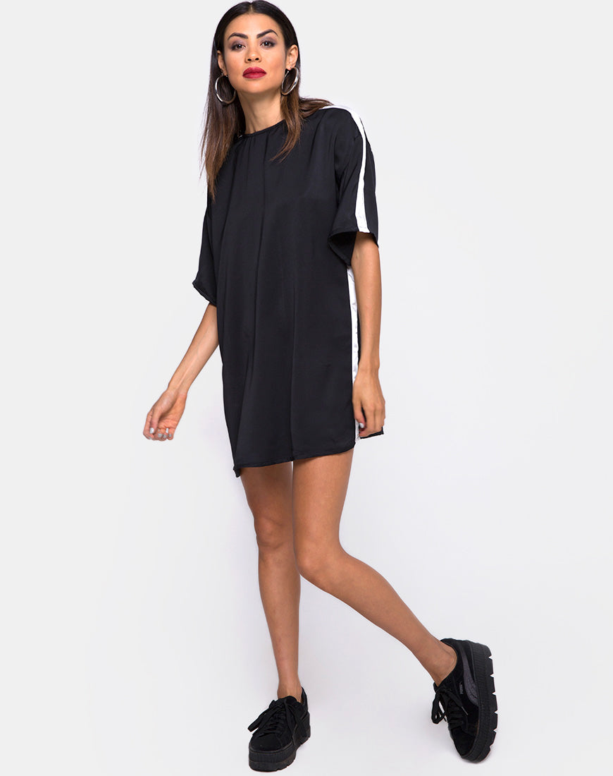 Dore T Shirt Dress in Black with Ivory Stripe