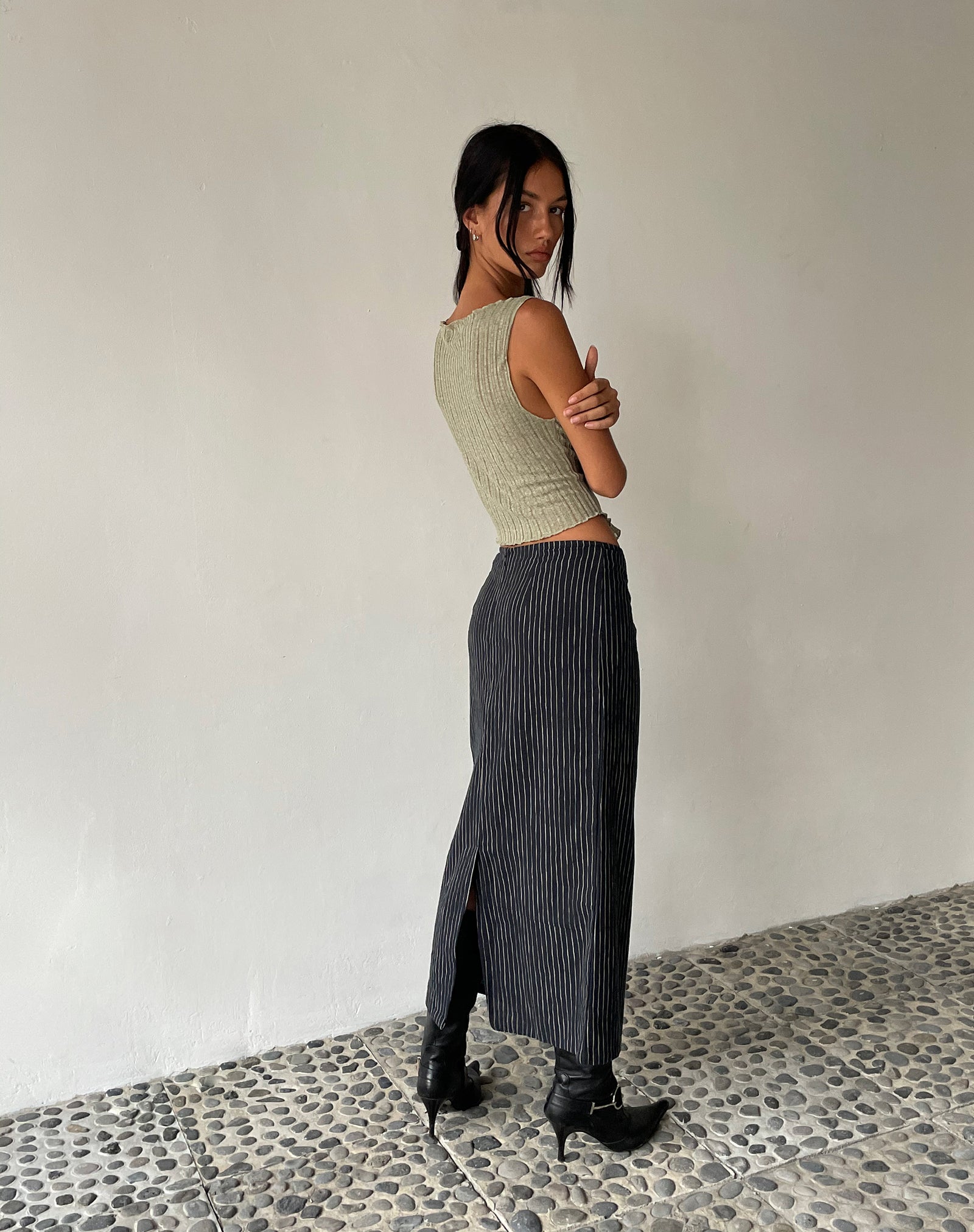 Black Sketchy Stripe Midi Skirt | Duende – motelrocks.com