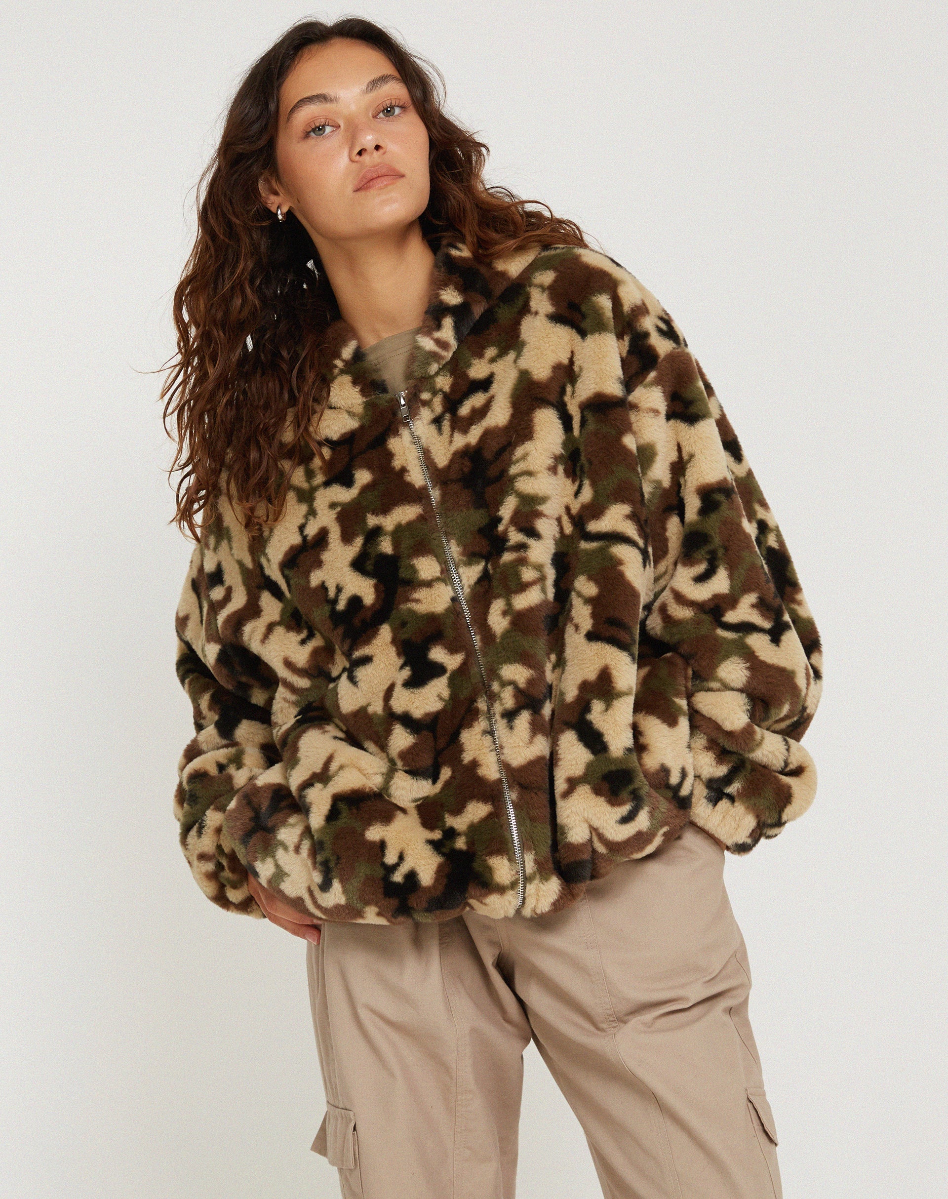 Faux shearling clearance camo jacket