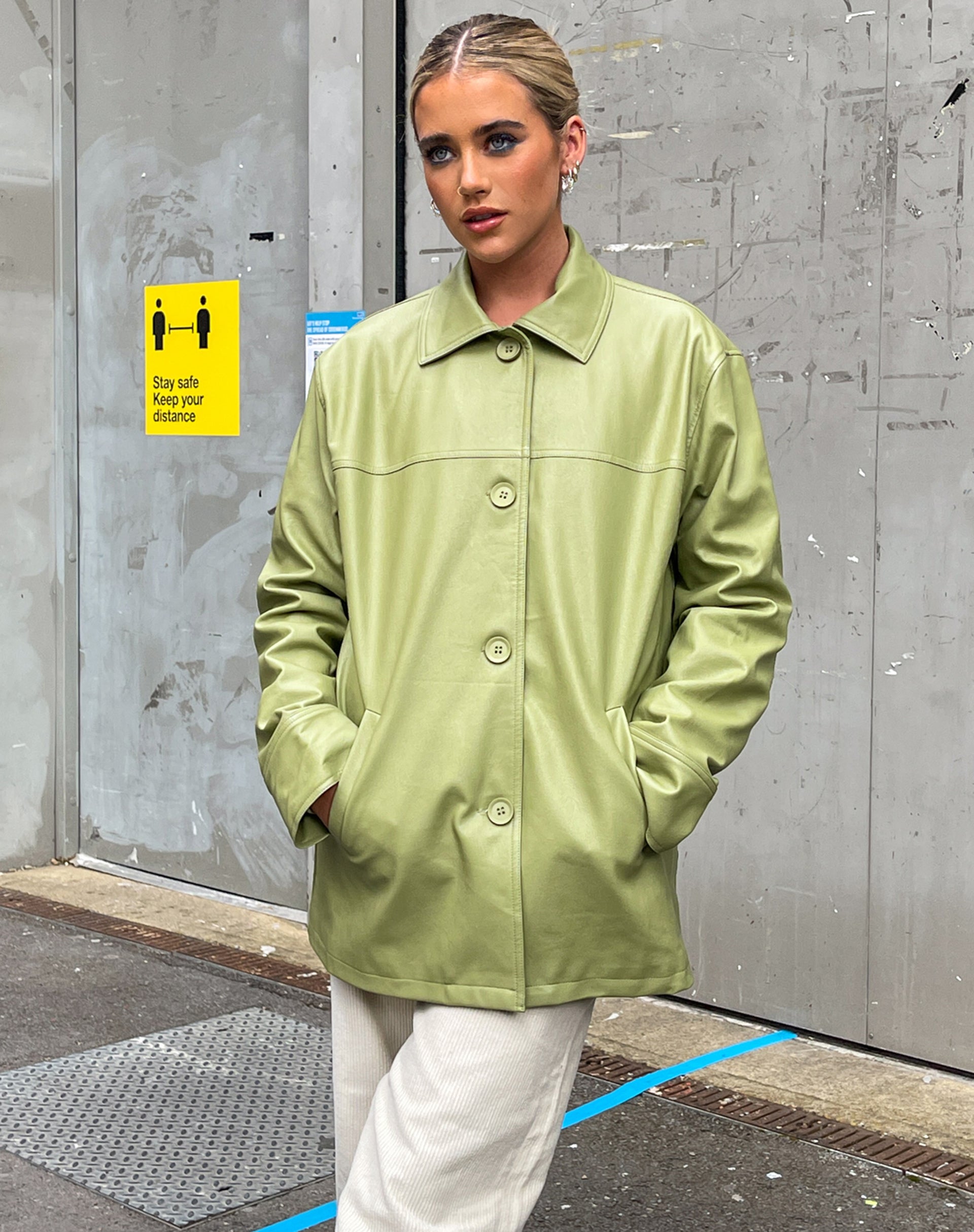 Oversize Pu Green Jacket | Walta – motelrocks.com