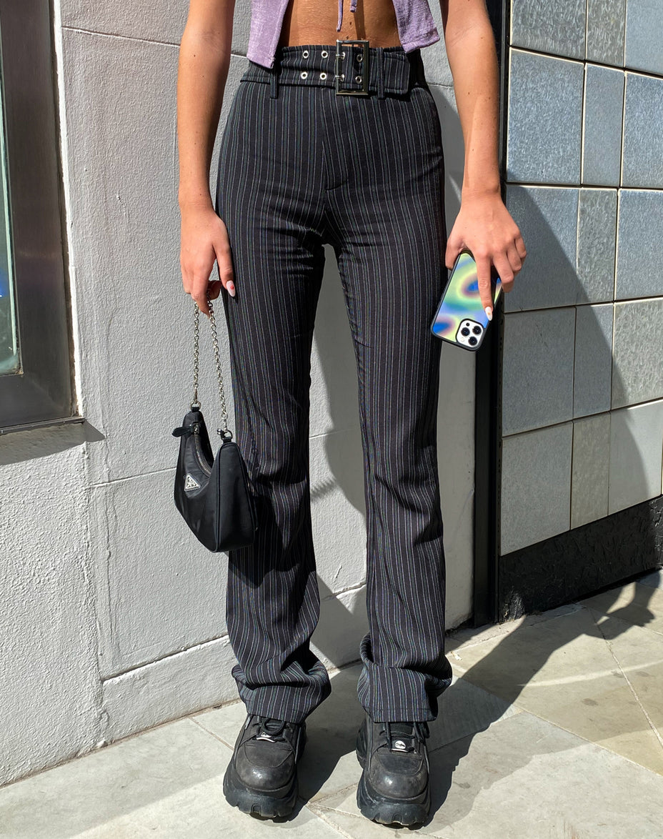 Black Pinstripe Ponte Tapered Jogger Trouser  Simply Be