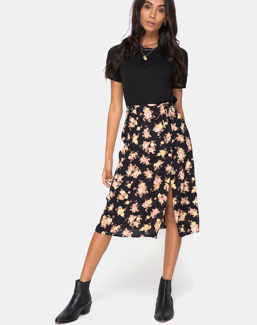 Gamaris Midi Skirt in Antique Rose Black – motelrocks.com