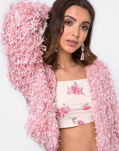 Gasta Cardi in Shaggy Knit sugar Pink – motelrocks.com