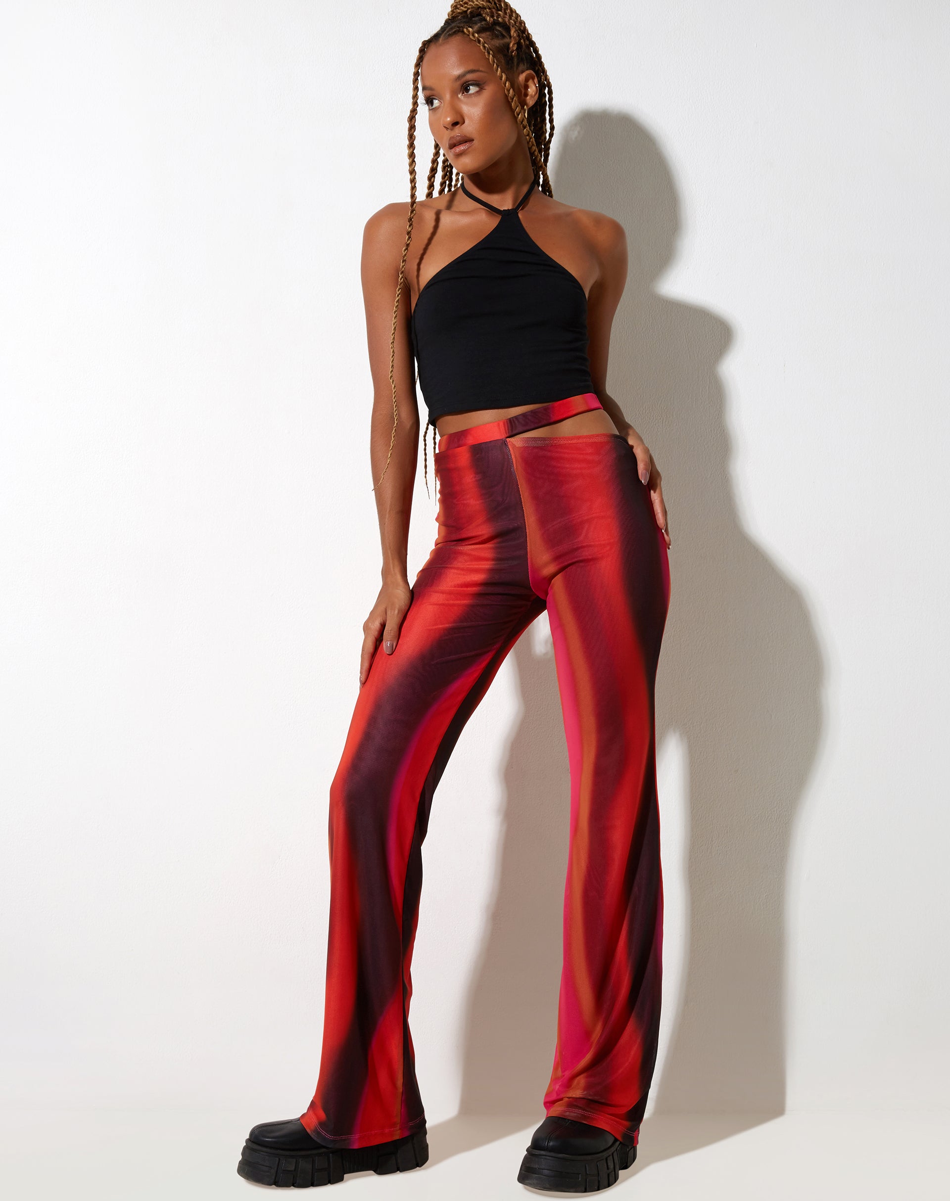 Red striped best sale flared trousers