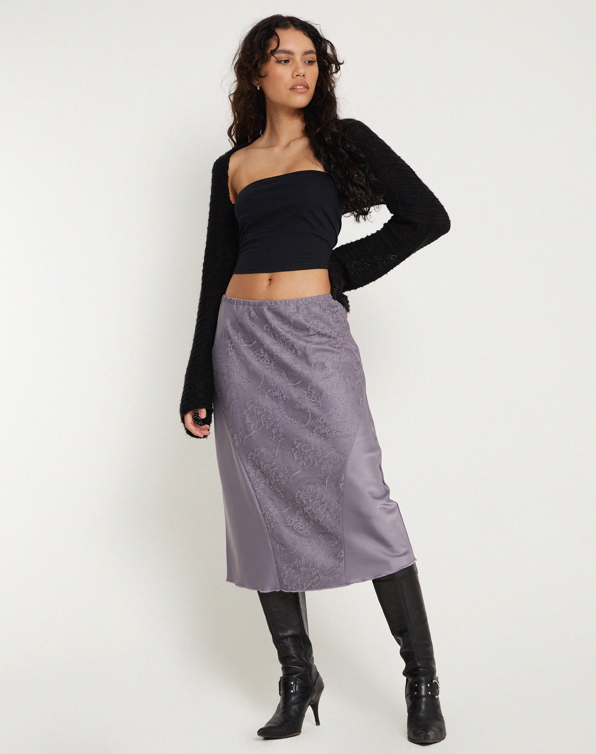 Grey silk shop midi skirt