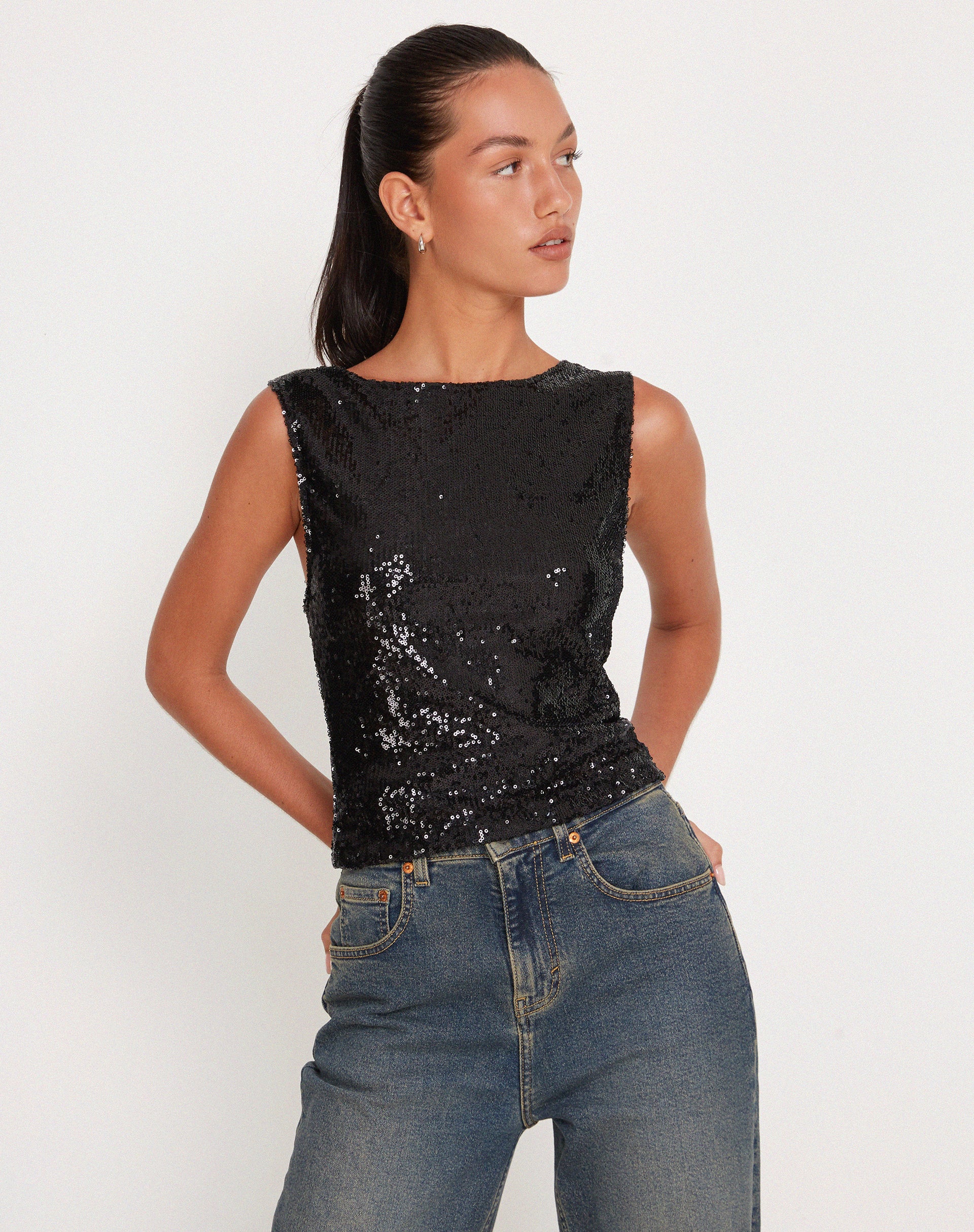 Black sequined deals top