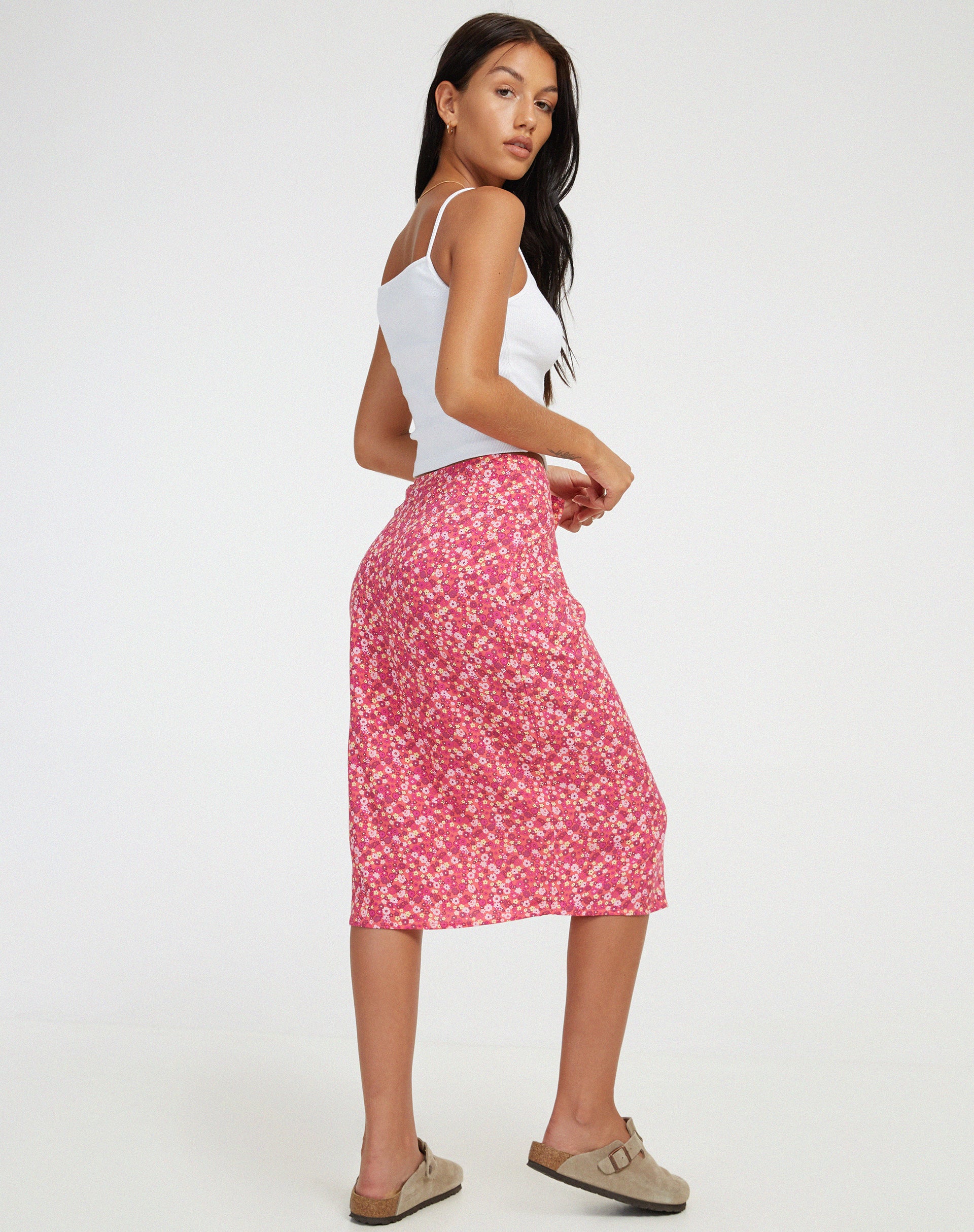 Floral midi shop skirt cotton on