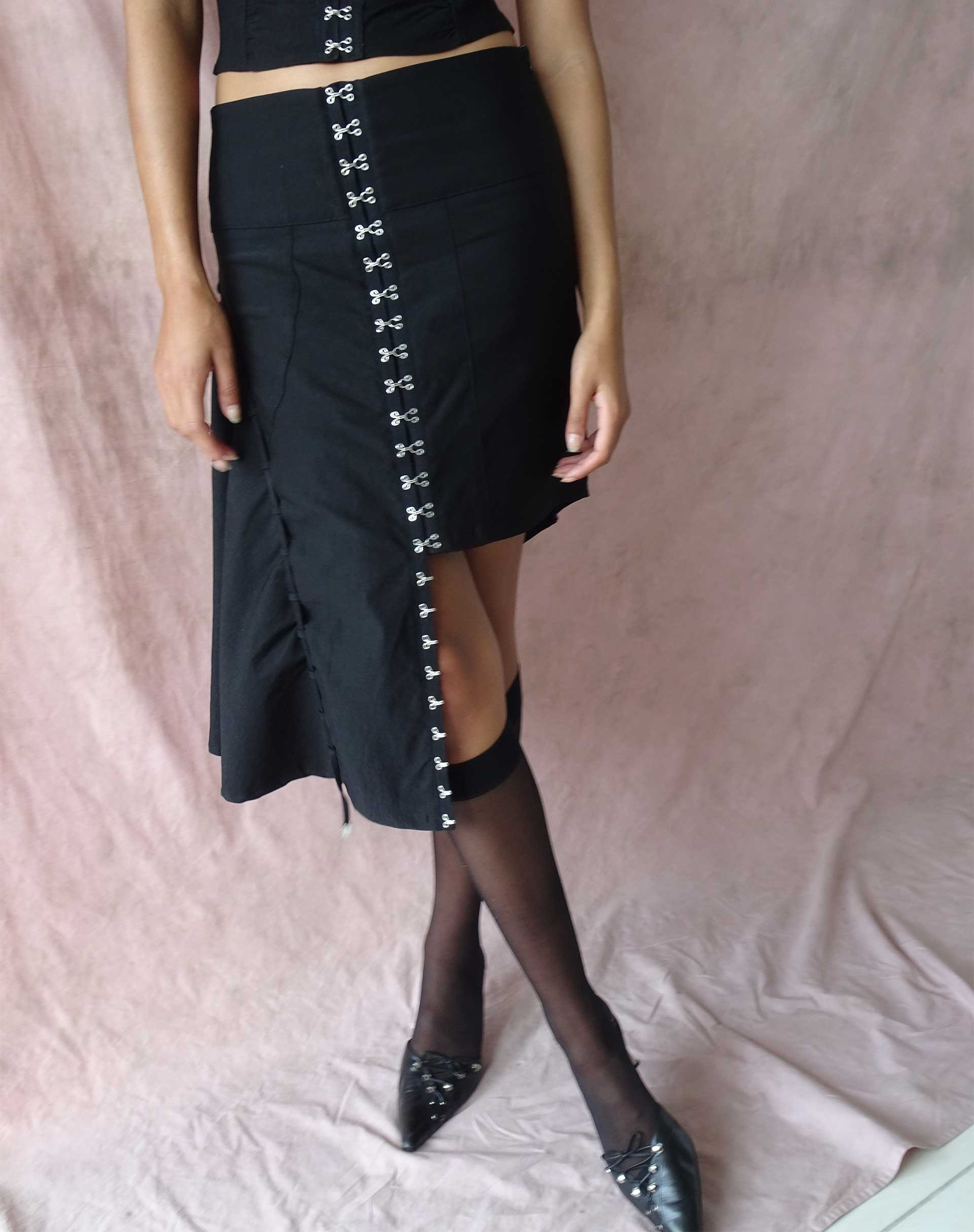 Black Asymmetrical Midi Skirt | Carlisia – motelrocks.com