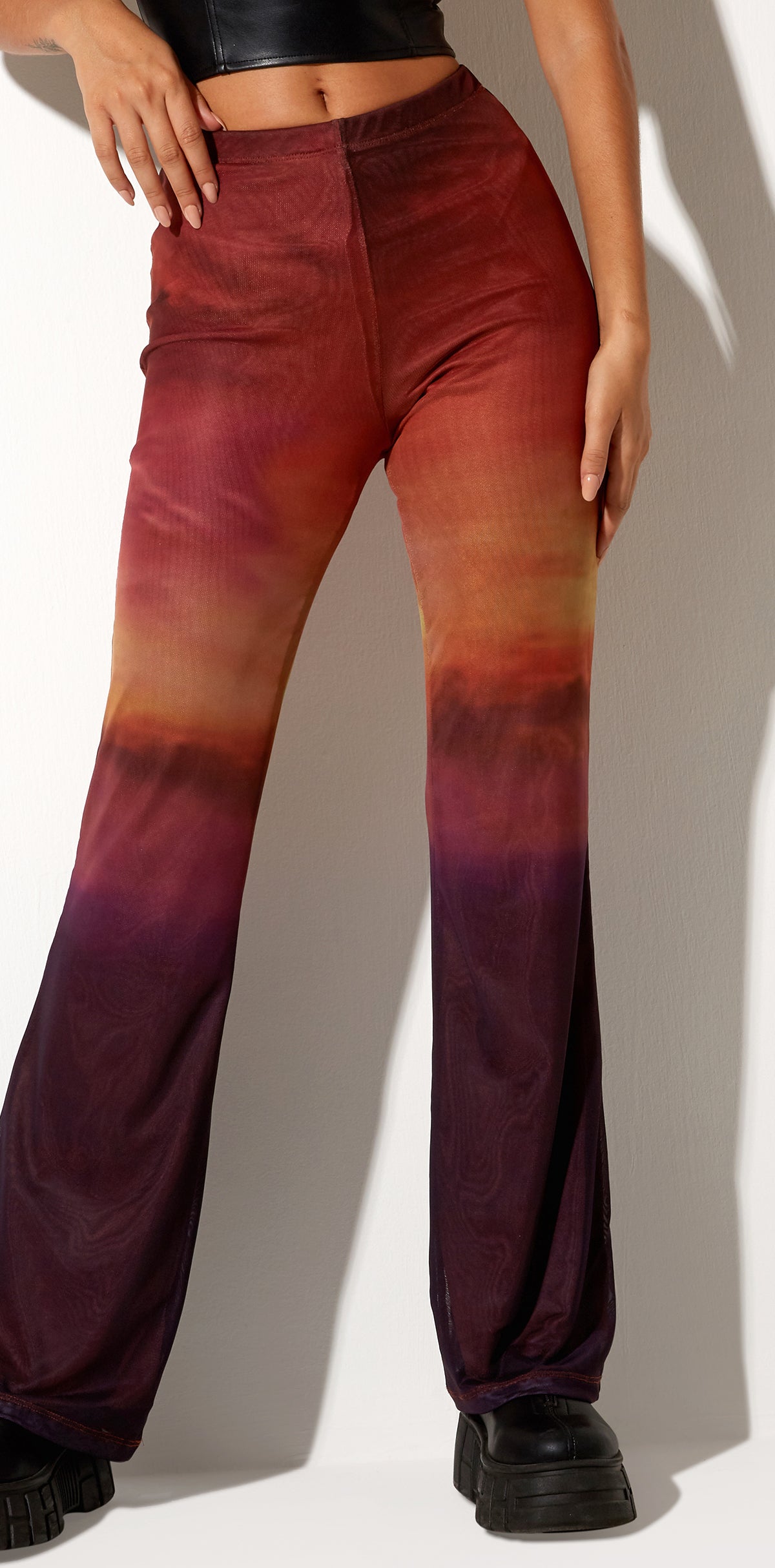 High Waisted Orange and Red Flared Trouser | Herly – motelrocks.com