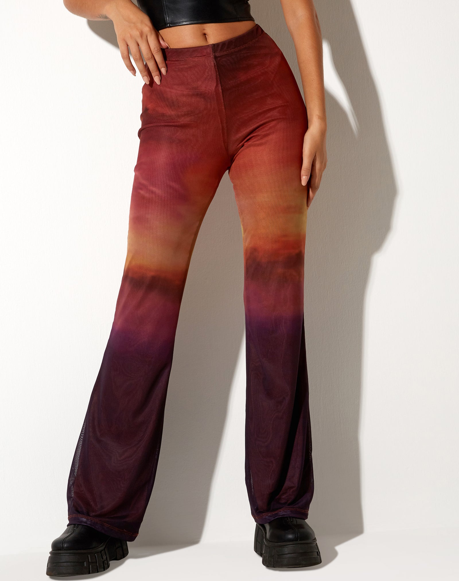 High Waisted Orange and Red Flared Trouser | Herly – motelrocks.com