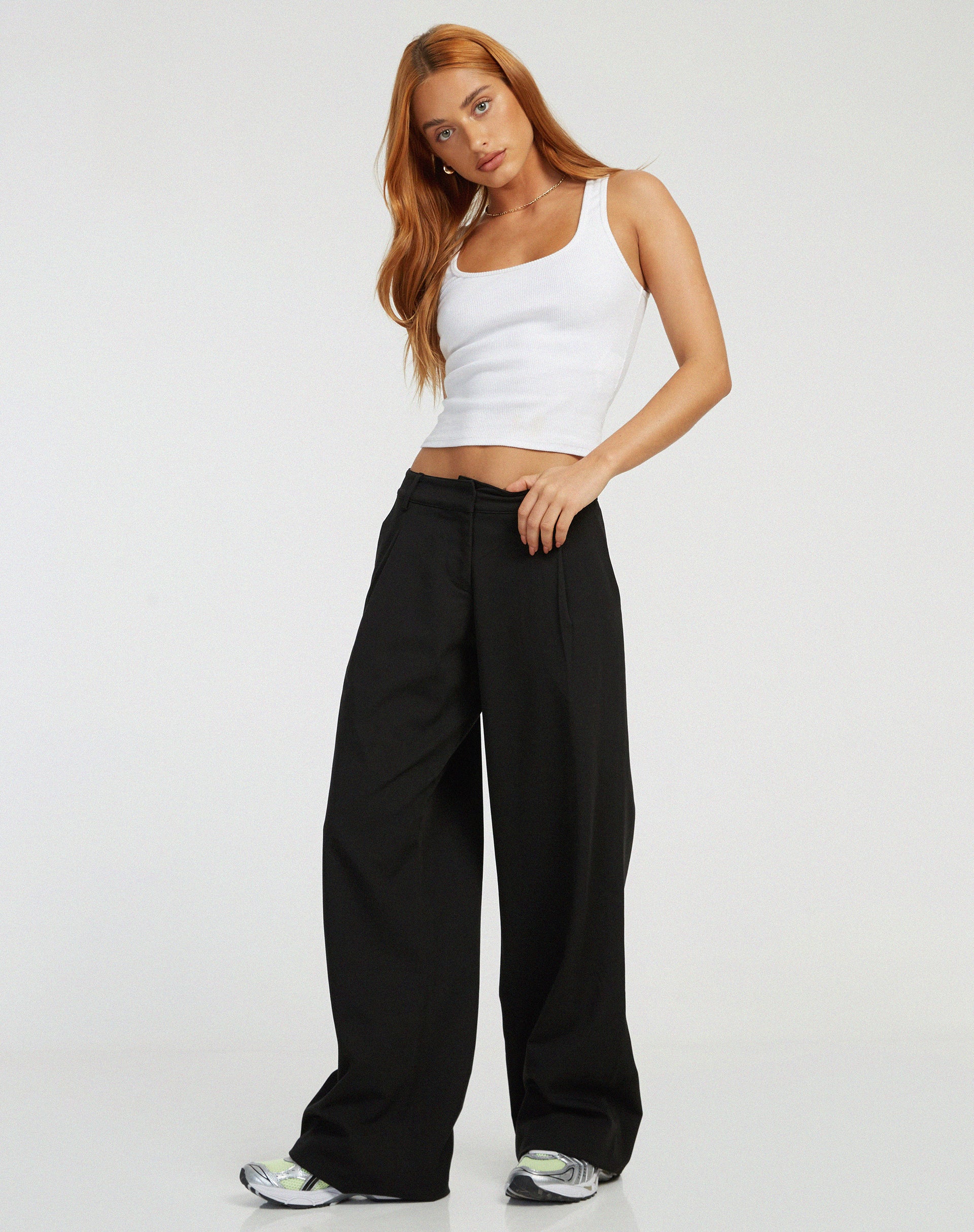 Black Low Rise Wide Leg Trouser | Hondra – motelrocks.com