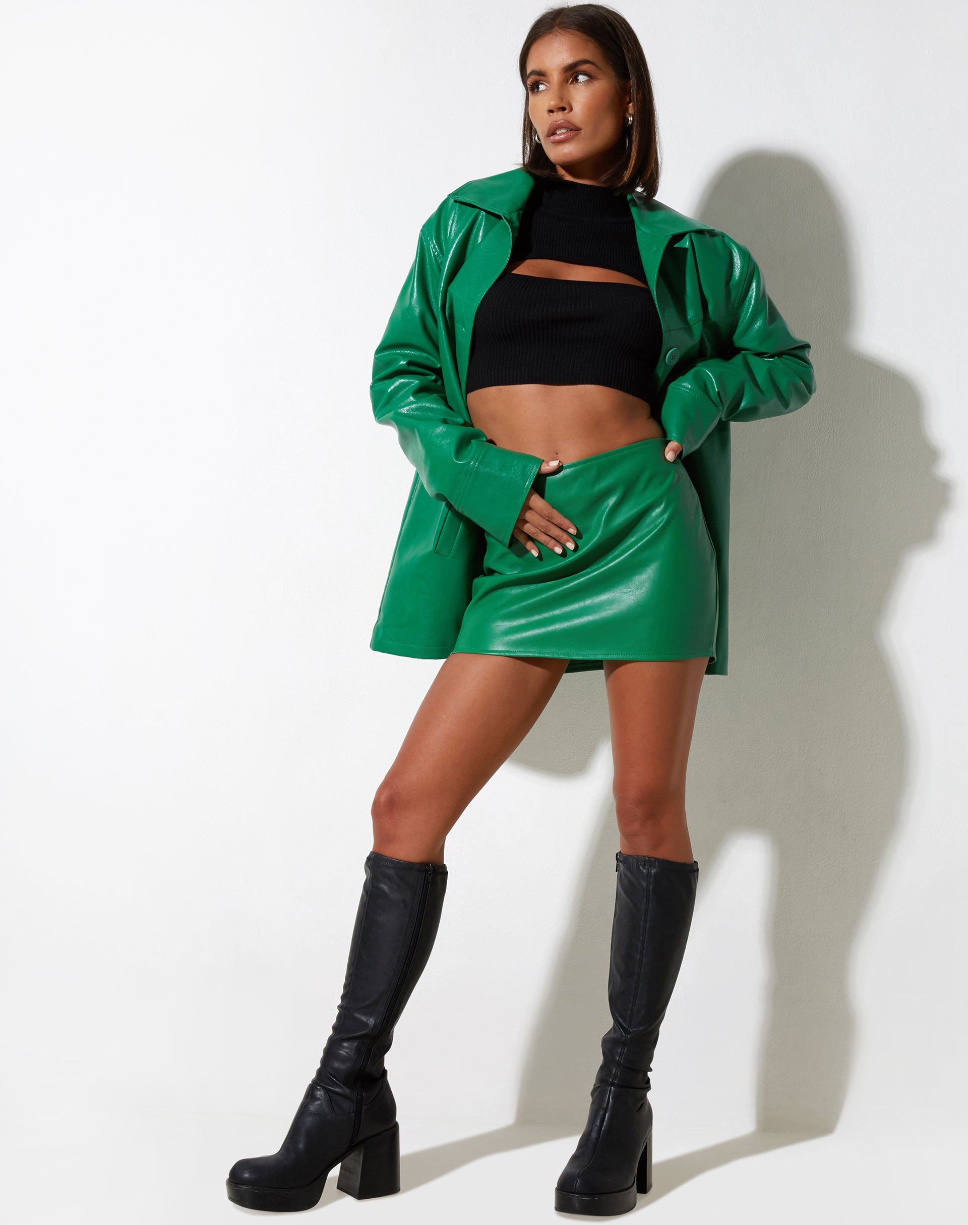 Green leather cheap skirt 90s