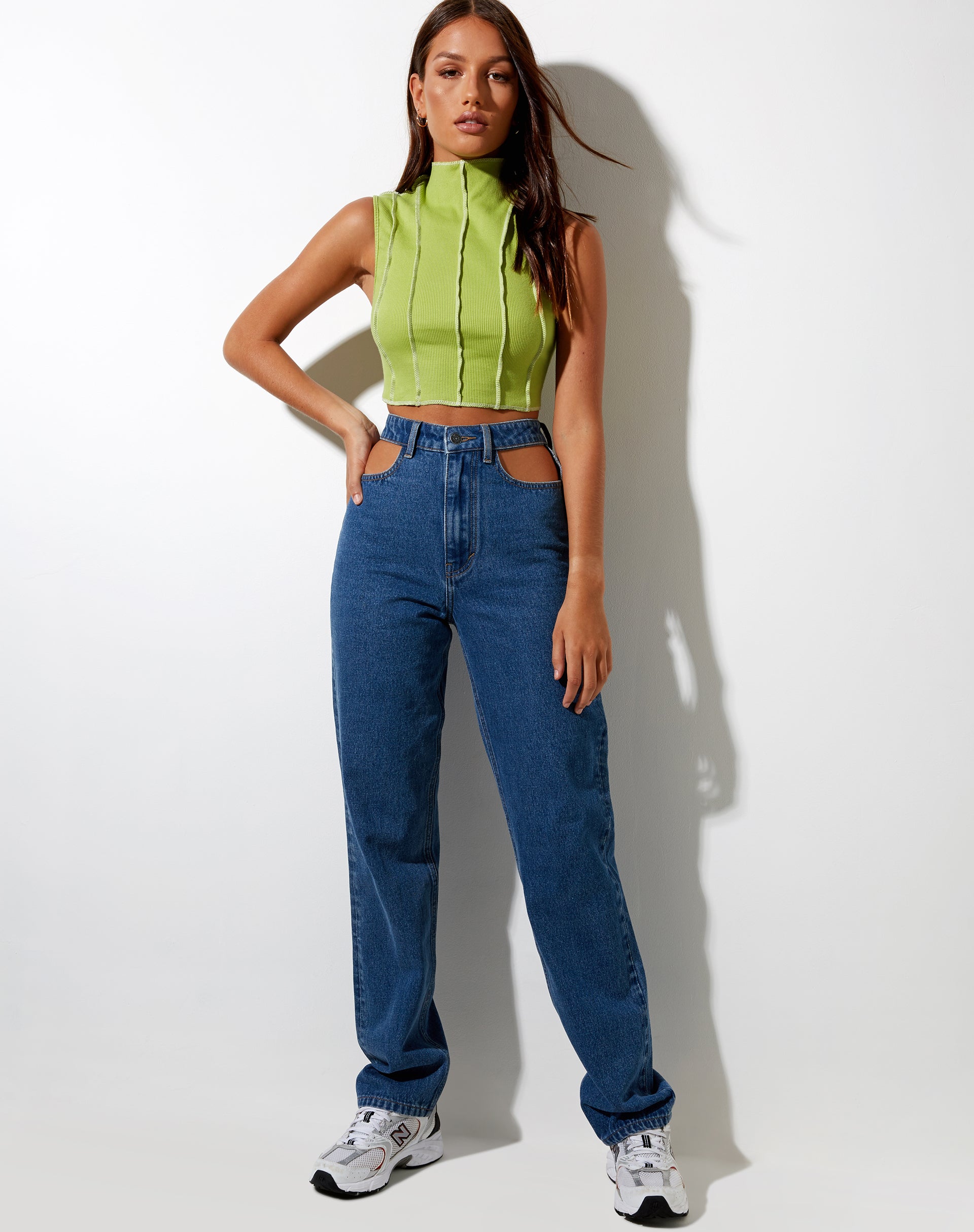 Green High Neck Crop Top with Stitching | Ivy – motelrocks.com