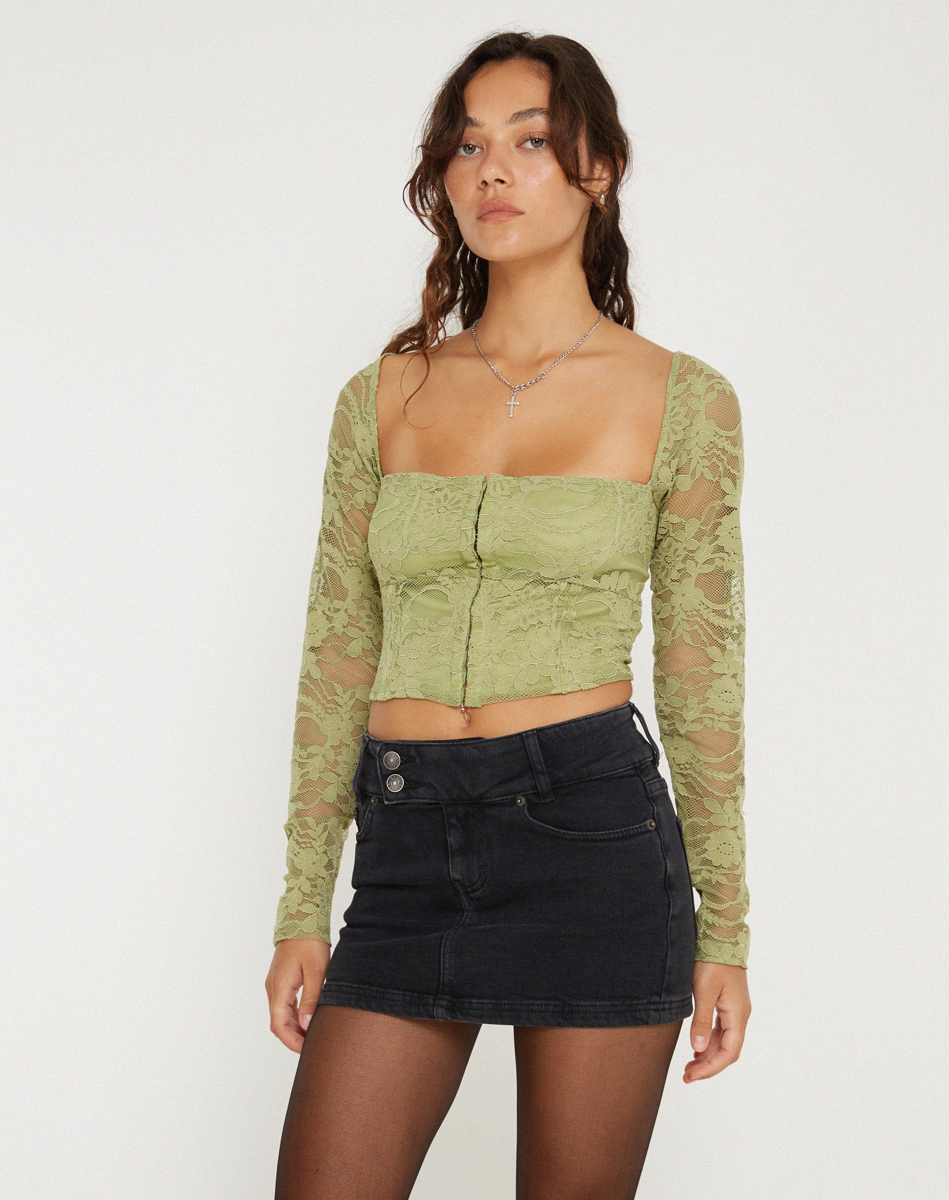 Green lace clearance long sleeve top