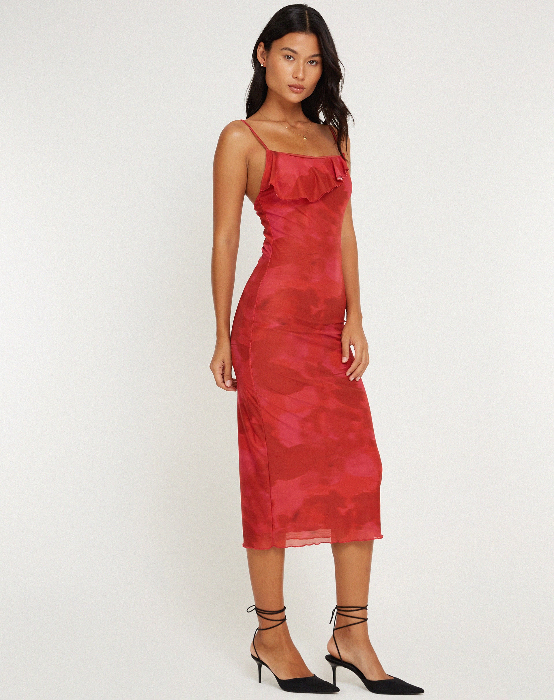 Red Strappy Midi Dress