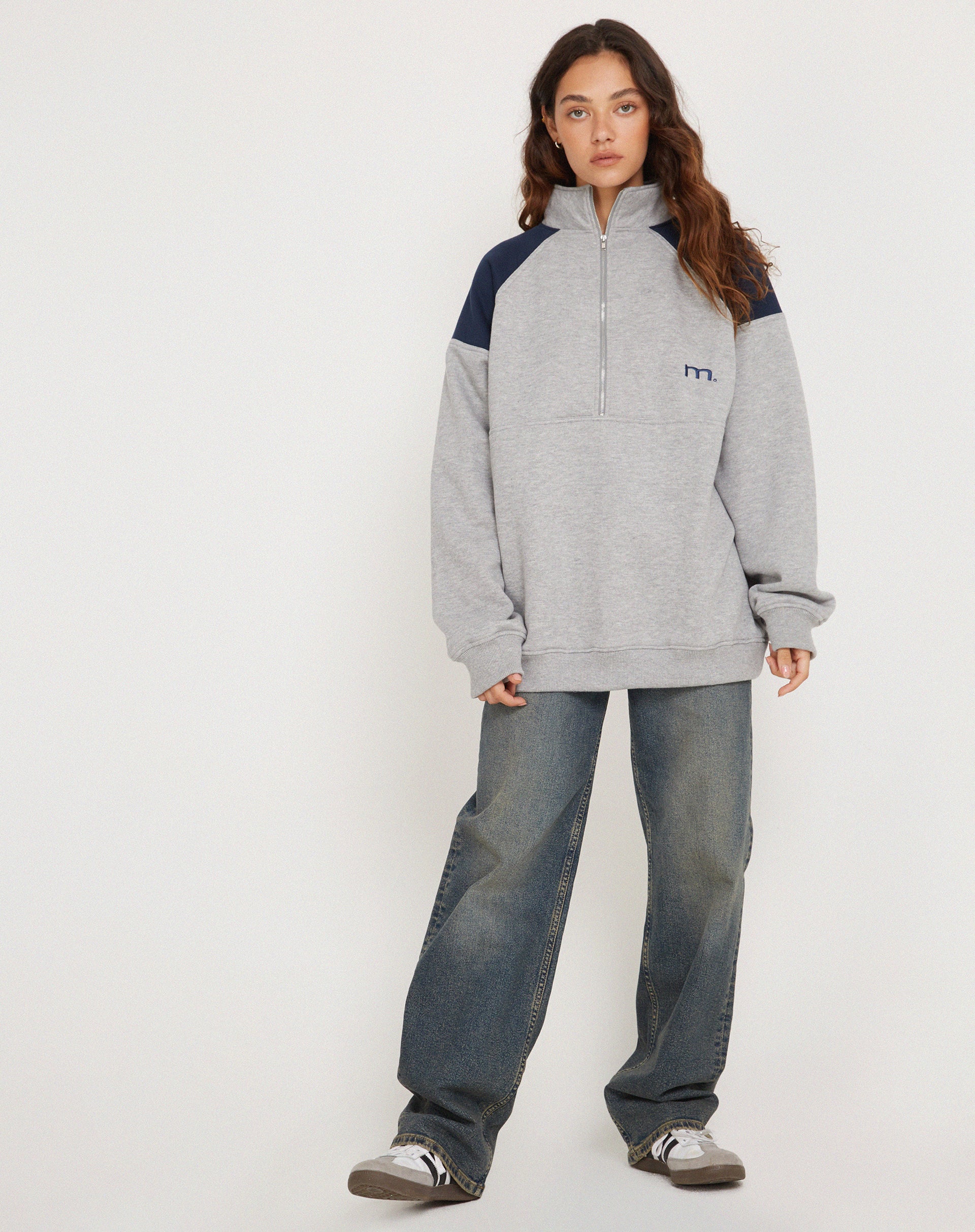 Grey Marl Navy Sweatshirt | Laksa – motelrocks.com