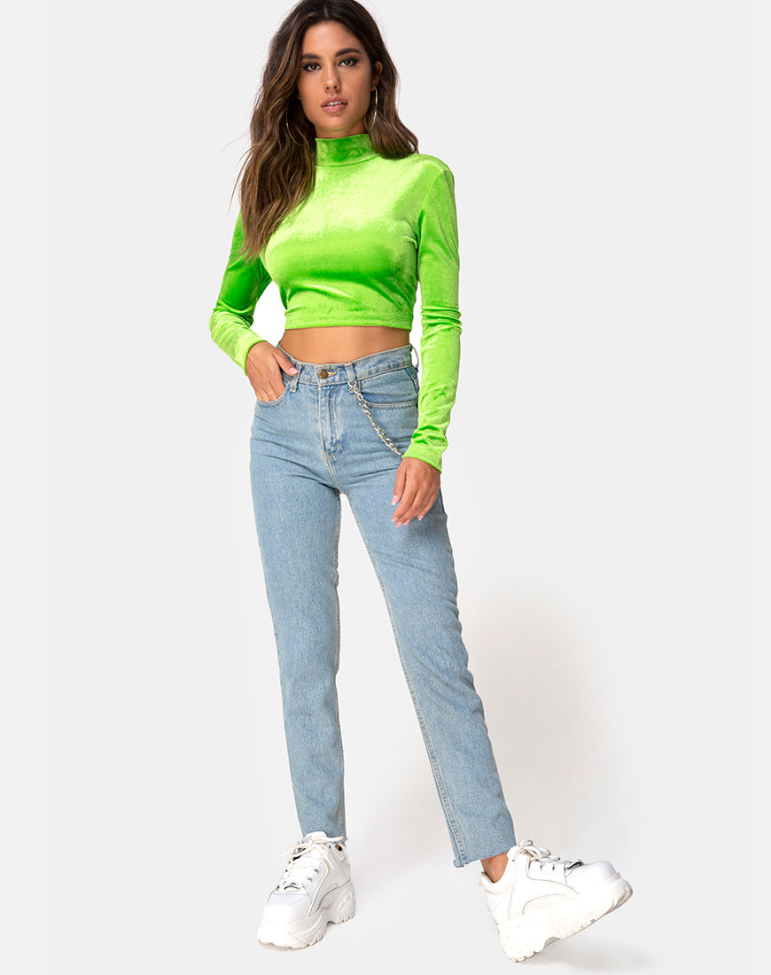 Neon Lime Green Longsleeve Crop Top | Motel – motelrocks.com