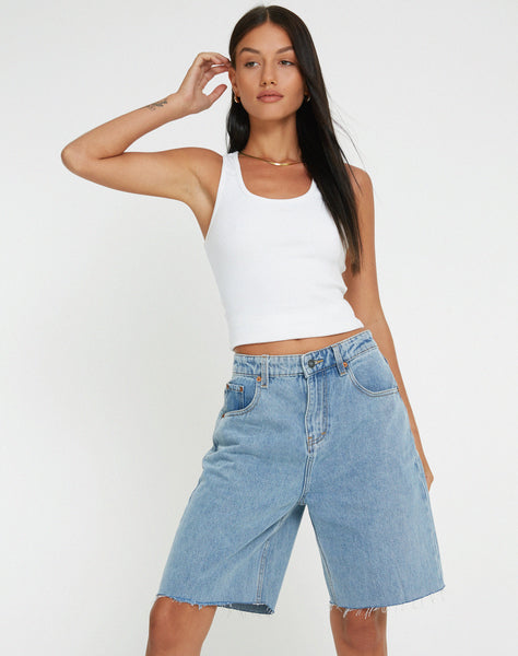 Missguided longline cheap denim shorts