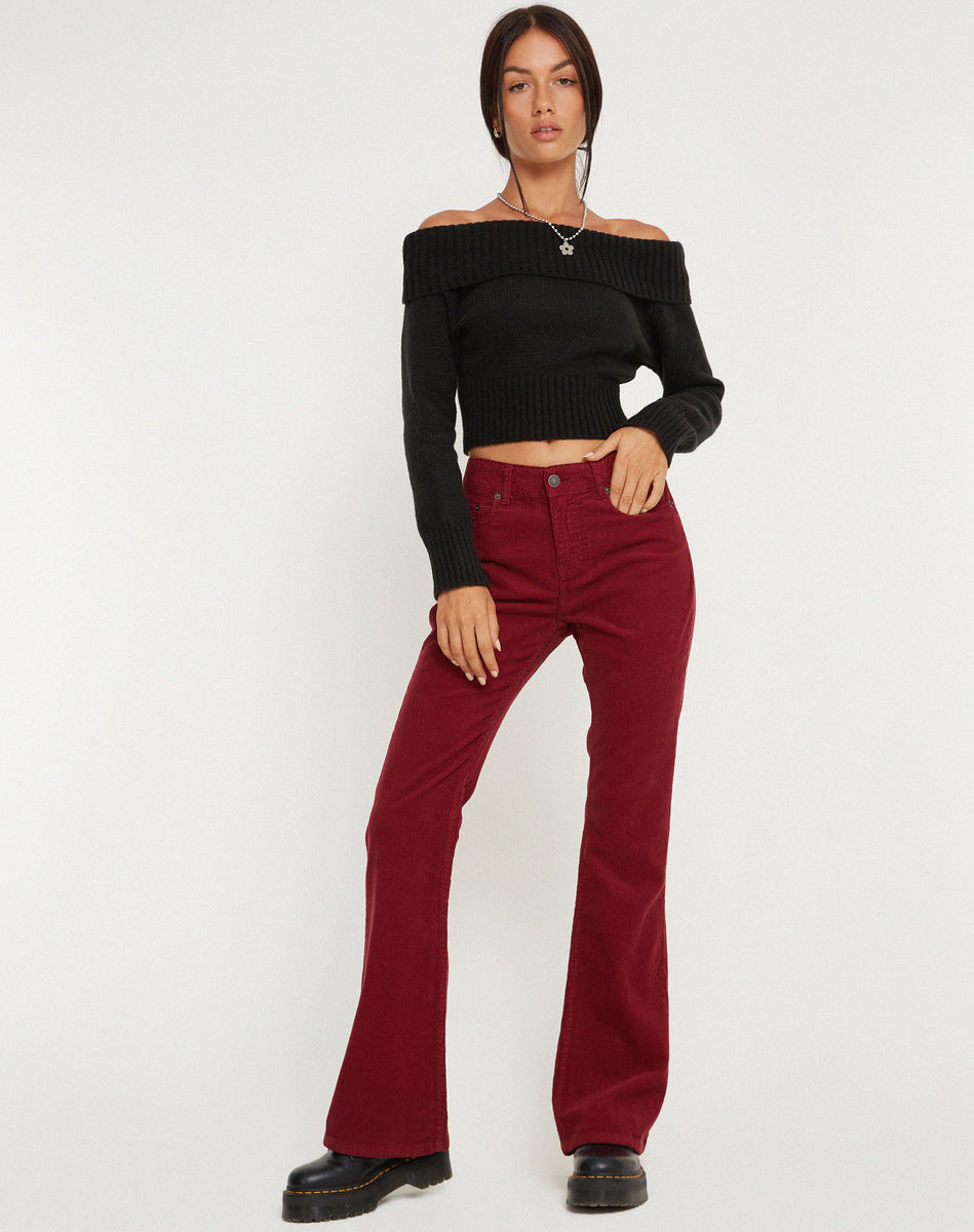 Cord Maroon Low Rise Bootleg Jeans – motelrocks.com