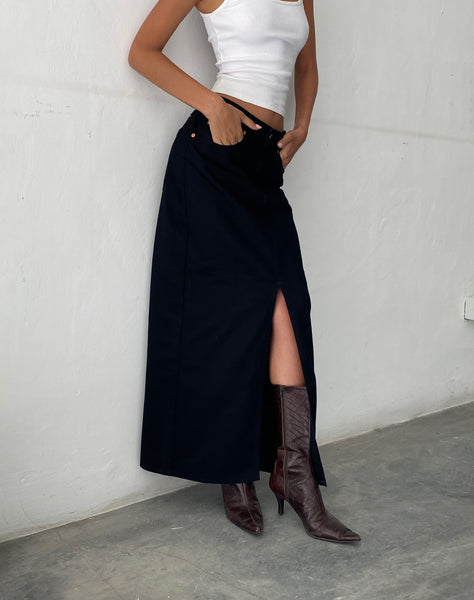 Denim Wide Maxi Skirt Black | NA-KD