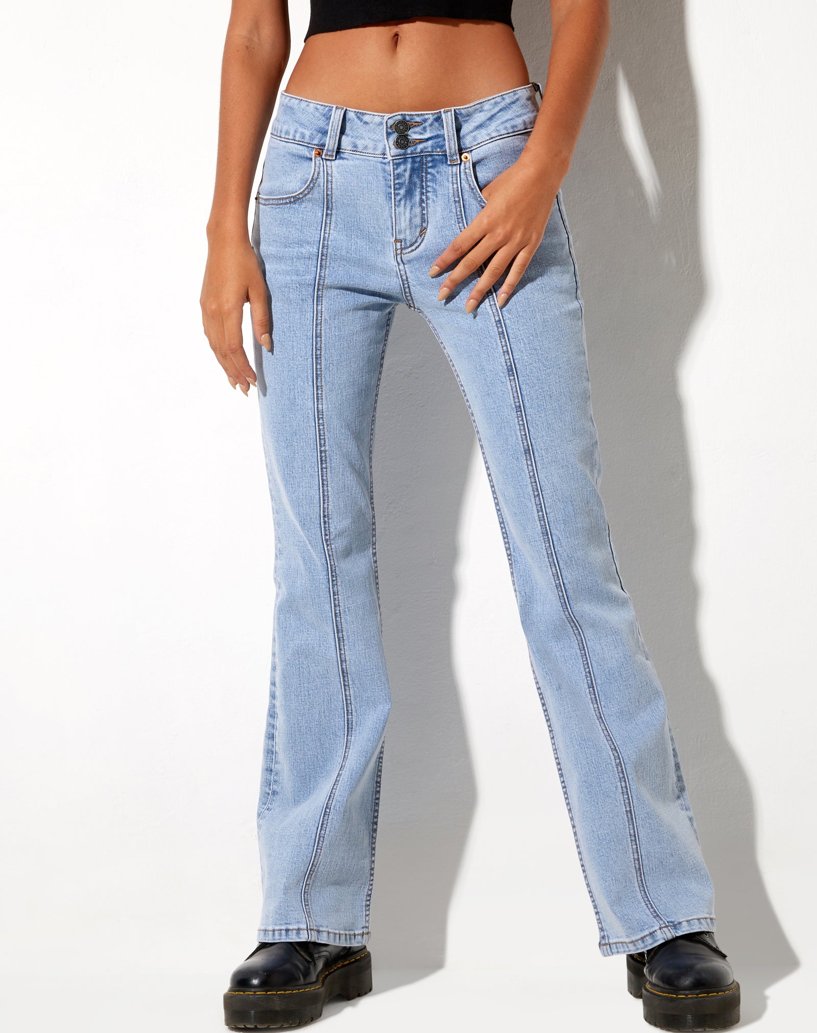 Light Wash Blue Denim Low Rise Seam Jeans | Low Rise Seam – motelrocks.com