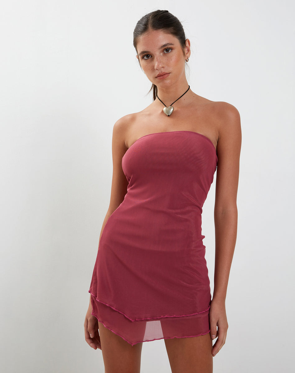 Raspberry Bandeau Mesh Mini Dress | Mahali – motelrocks.com