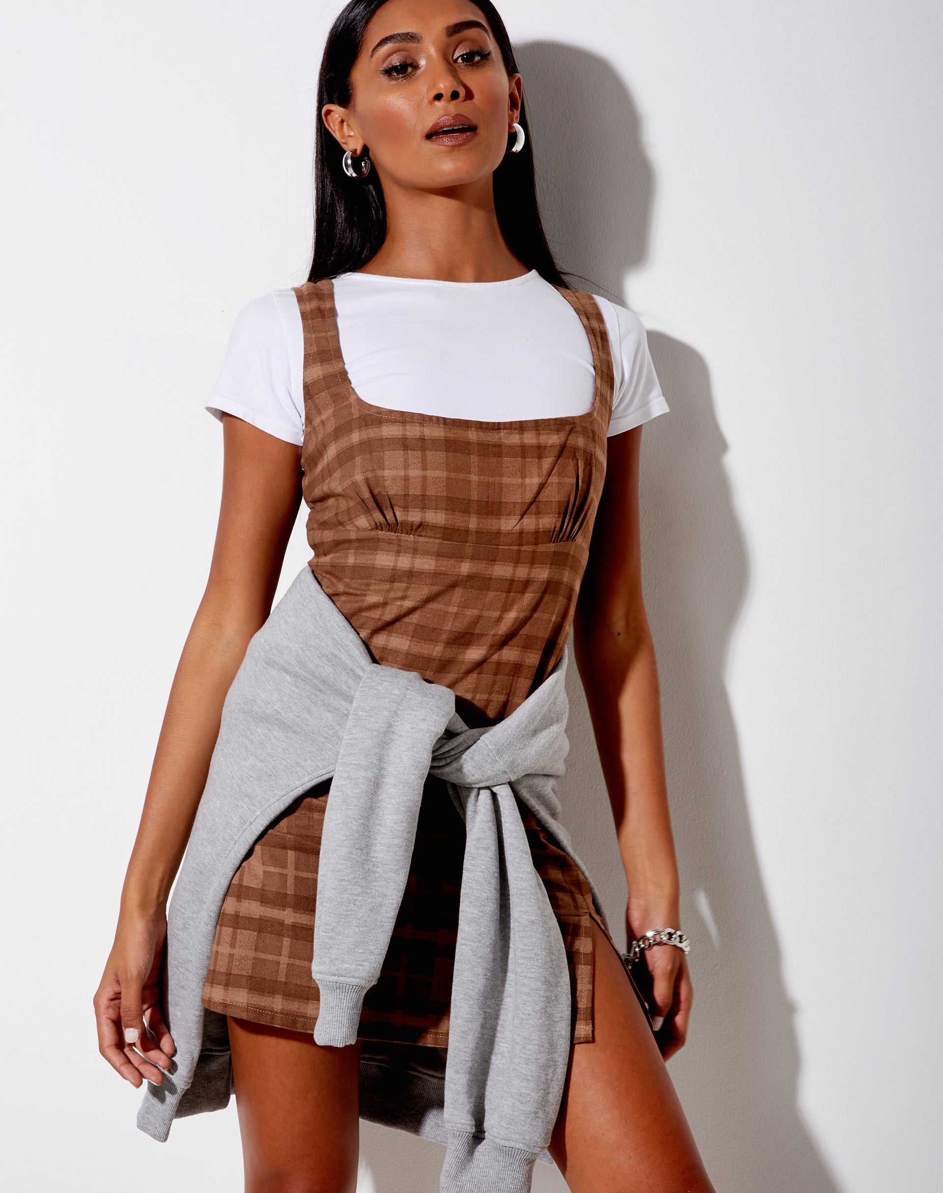 Image of Mehra Mini Dress in Brown Check