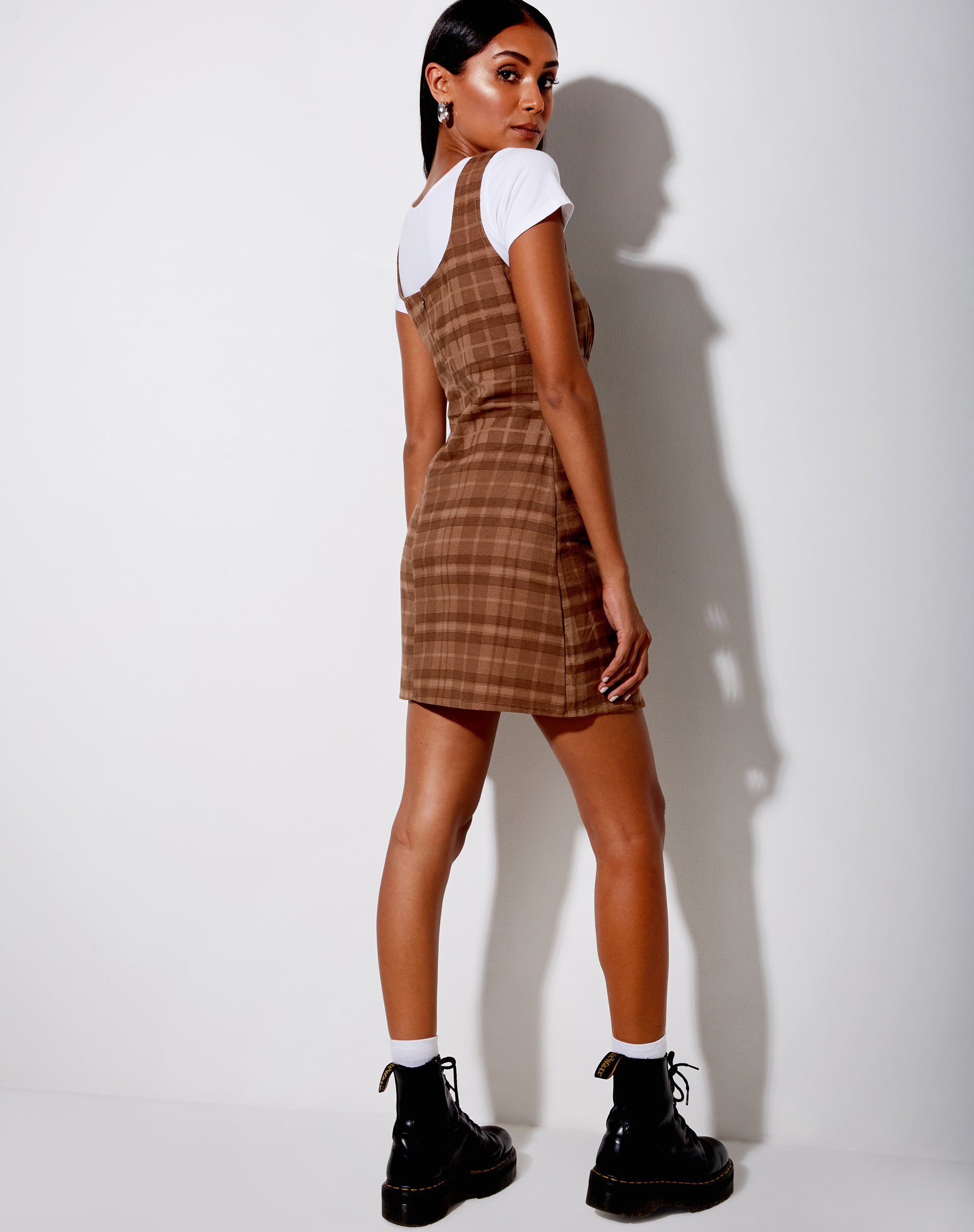 Image of Mehra Mini Dress in Brown Check