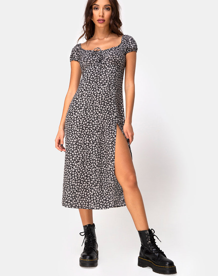 Ditsy Rose Black Midi Dress | Milla – motelrocks.com