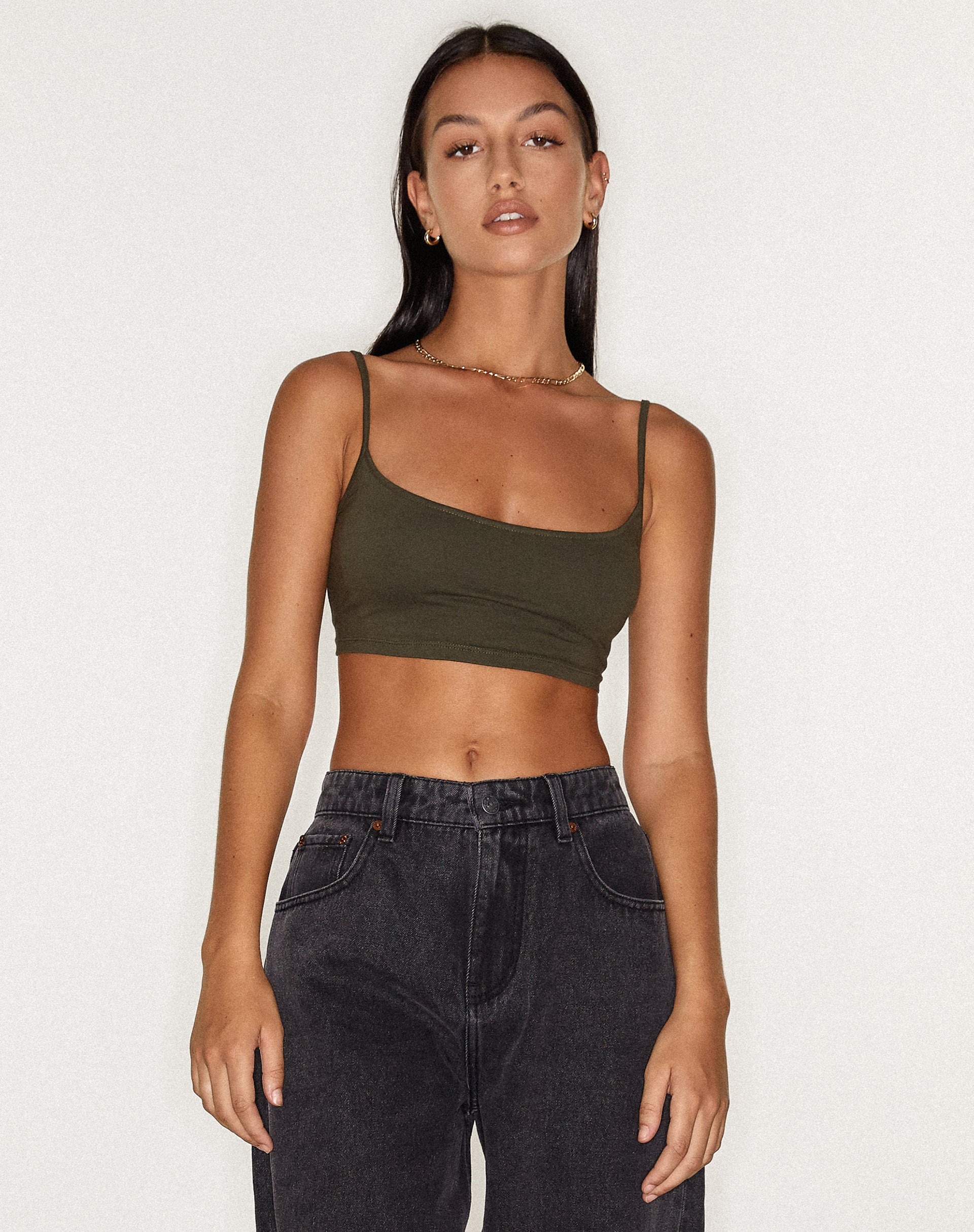 Olive green spaghetti hot sale strap tank top