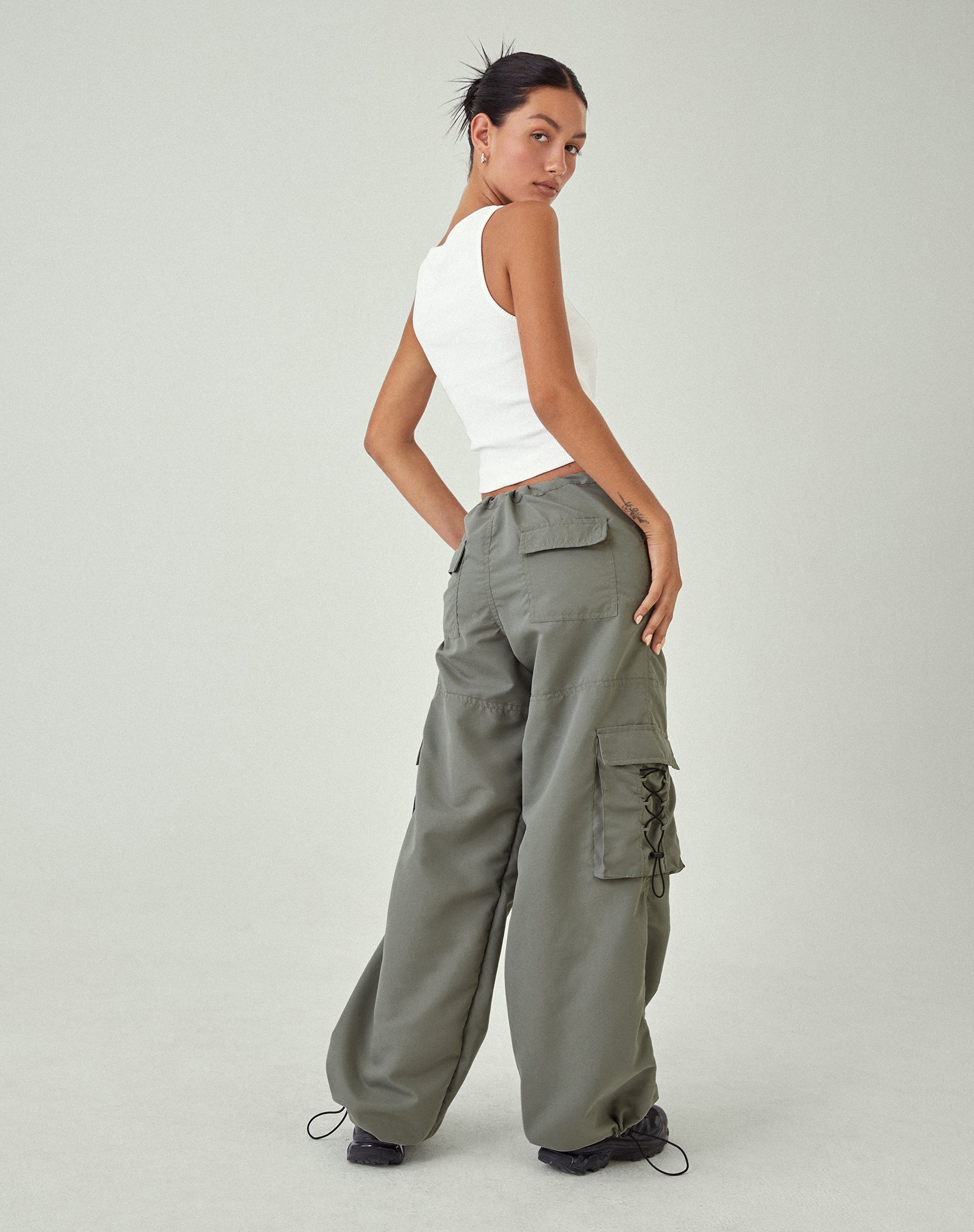 Light Grey Toggle Detail Cargo Trousers