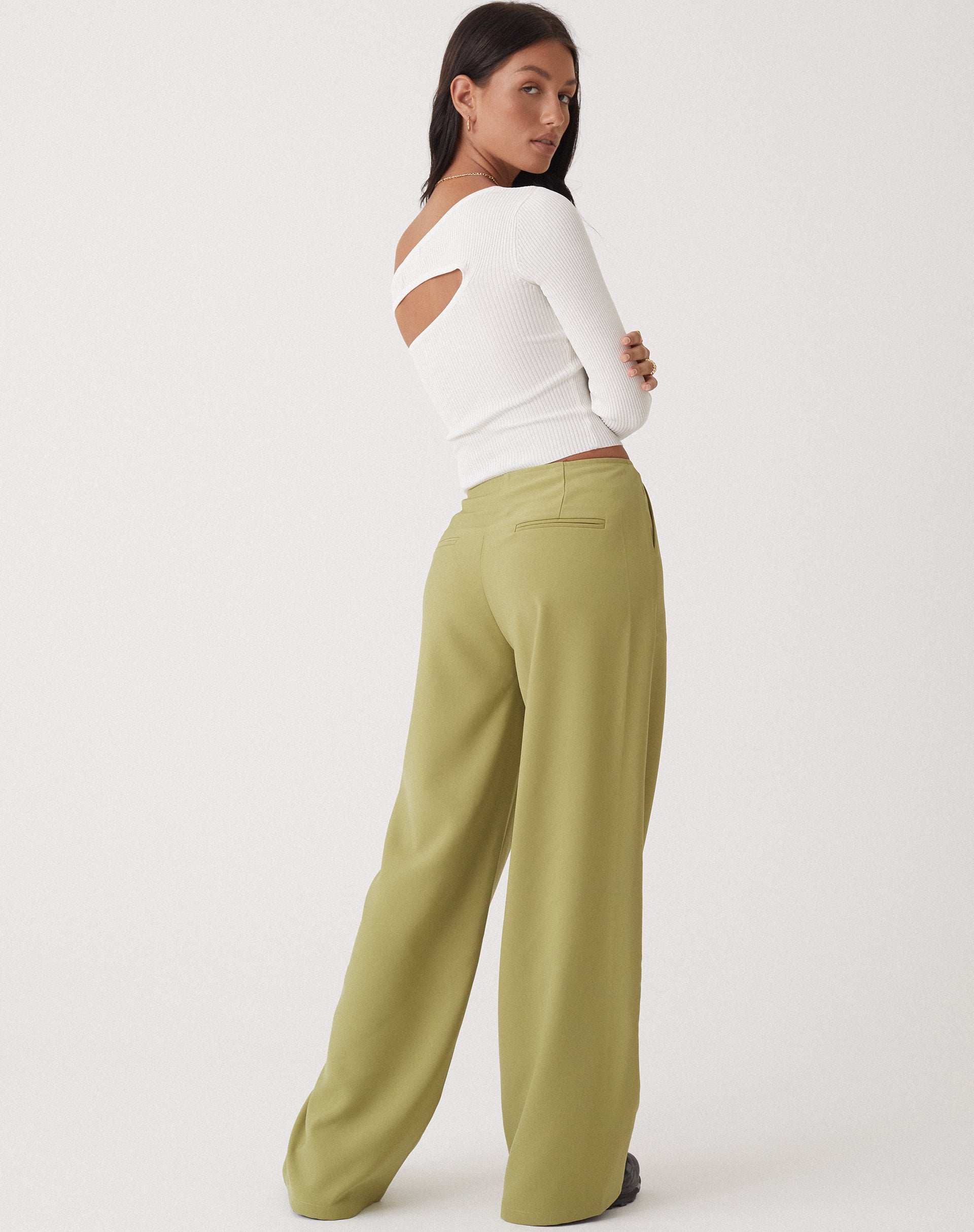 Green High Waisted Wide Leg Trousers | Amadi – motelrocks.com