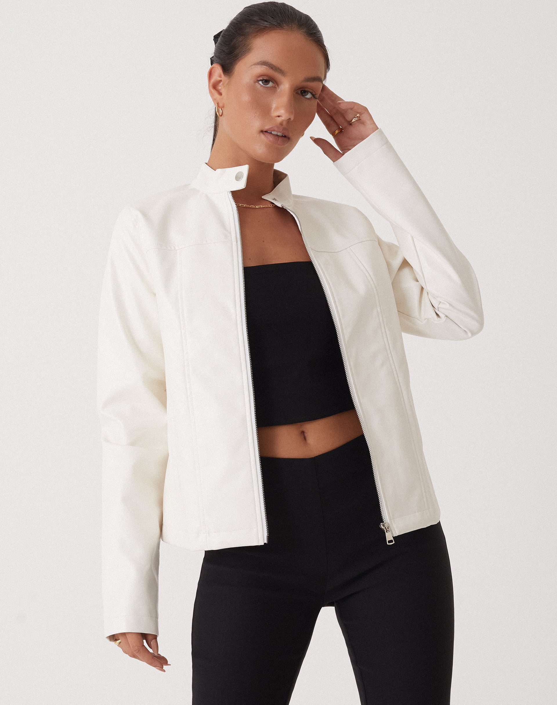 White pu hotsell leather jacket