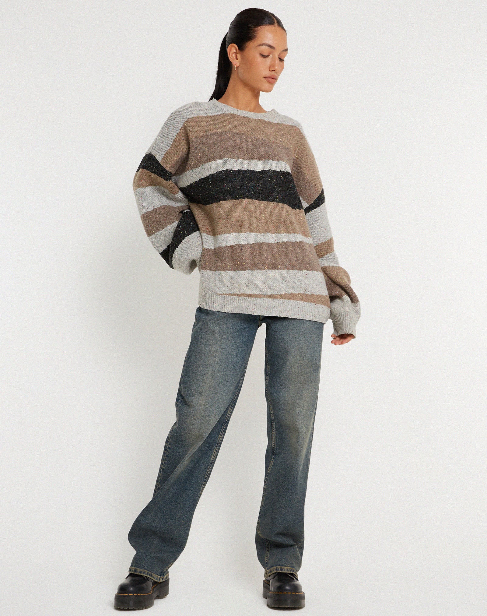 Abstract Grey and Tan Knitted Jumper | Namari – motelrocks.com