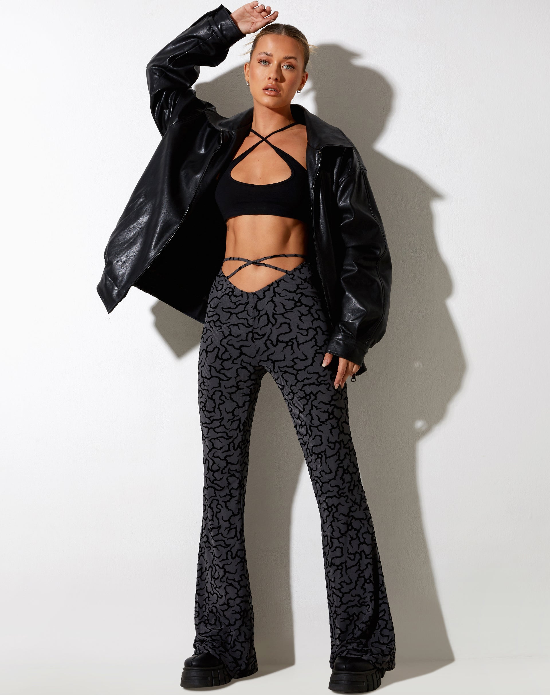 High Waist Black and Grey Flare Trouser | Nancha – motelrocks.com