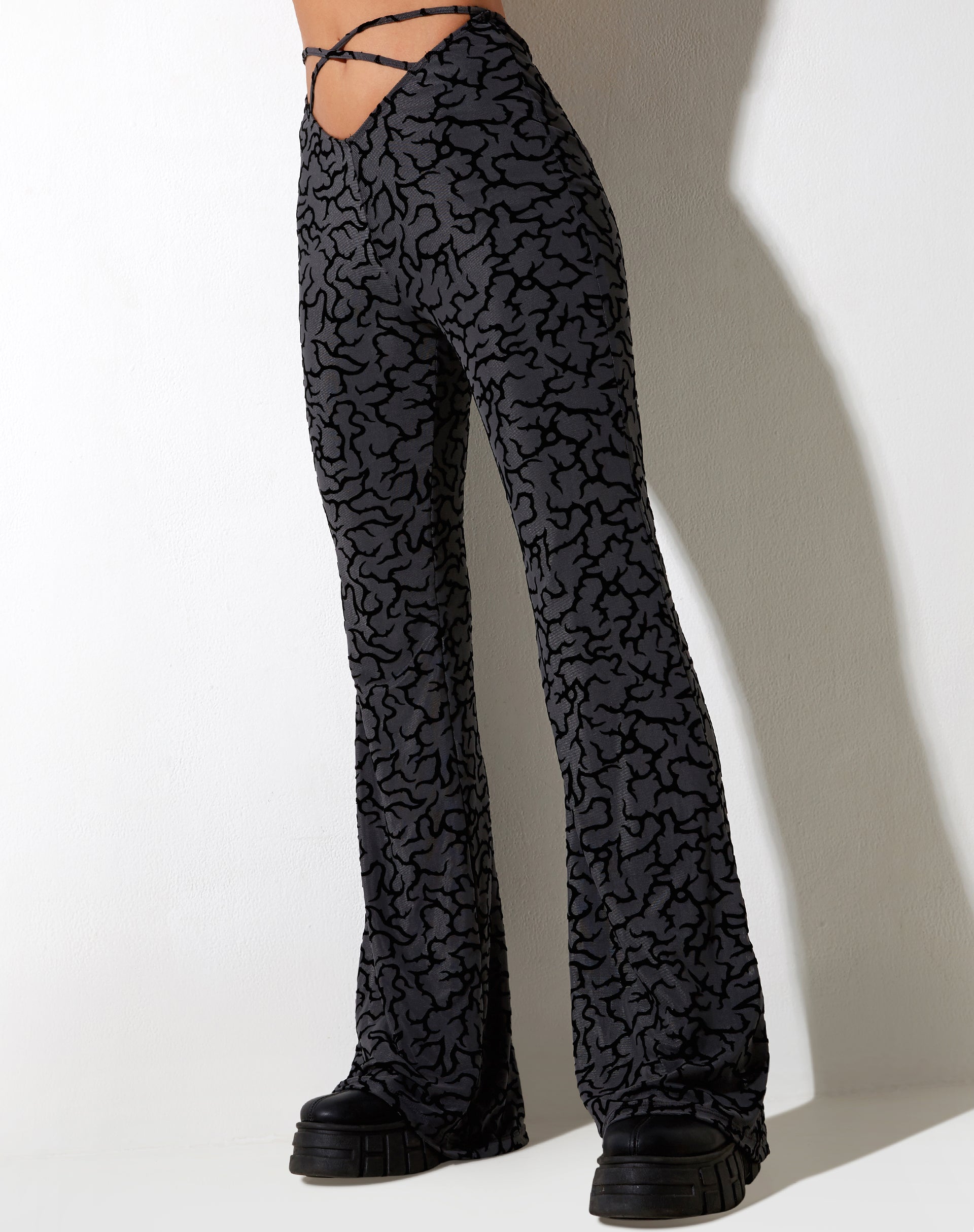 High Waist Black and Grey Flare Trouser | Nancha – motelrocks.com